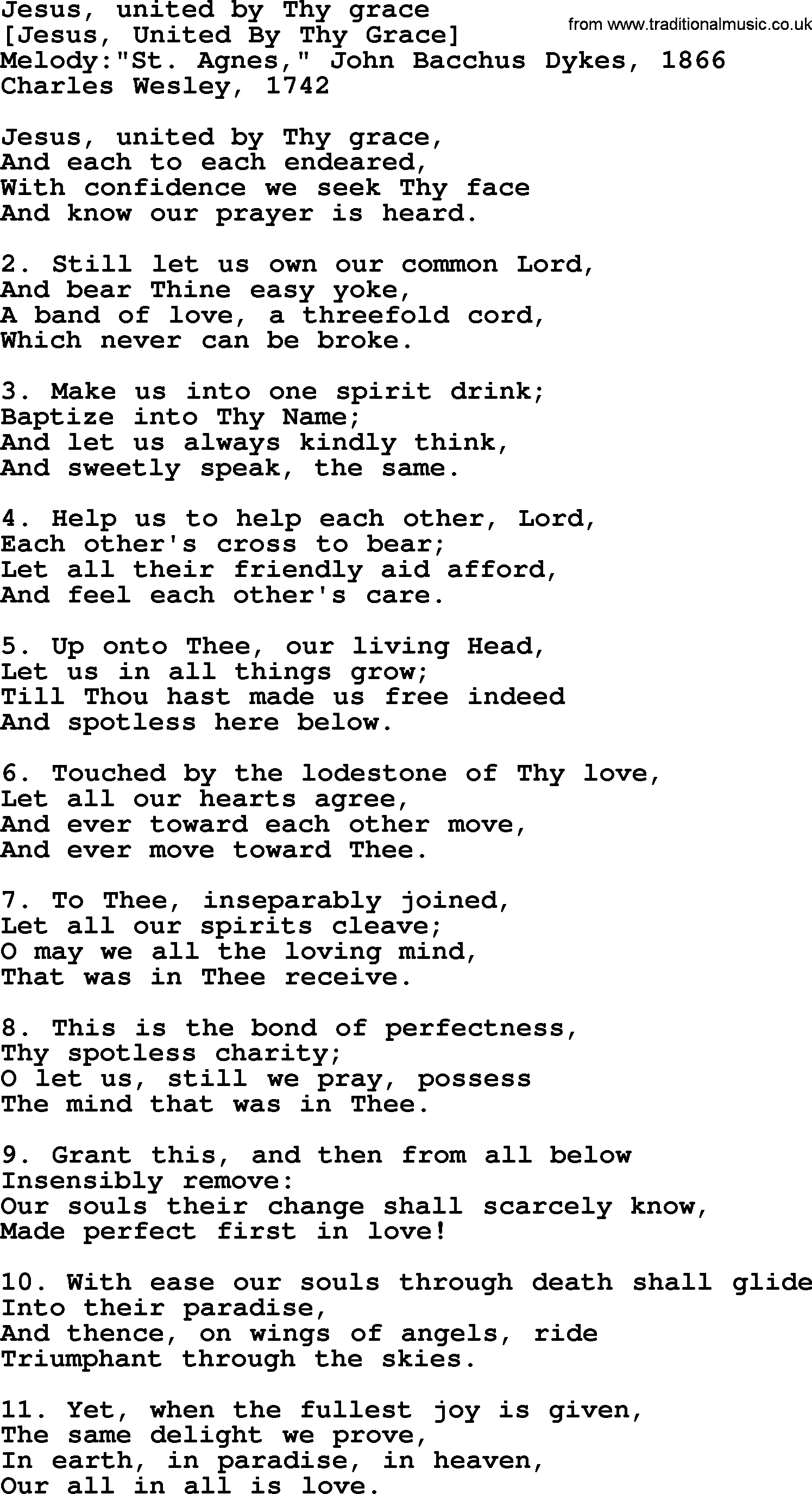 Old English Song: Jesus, United By Thy Grace lyrics