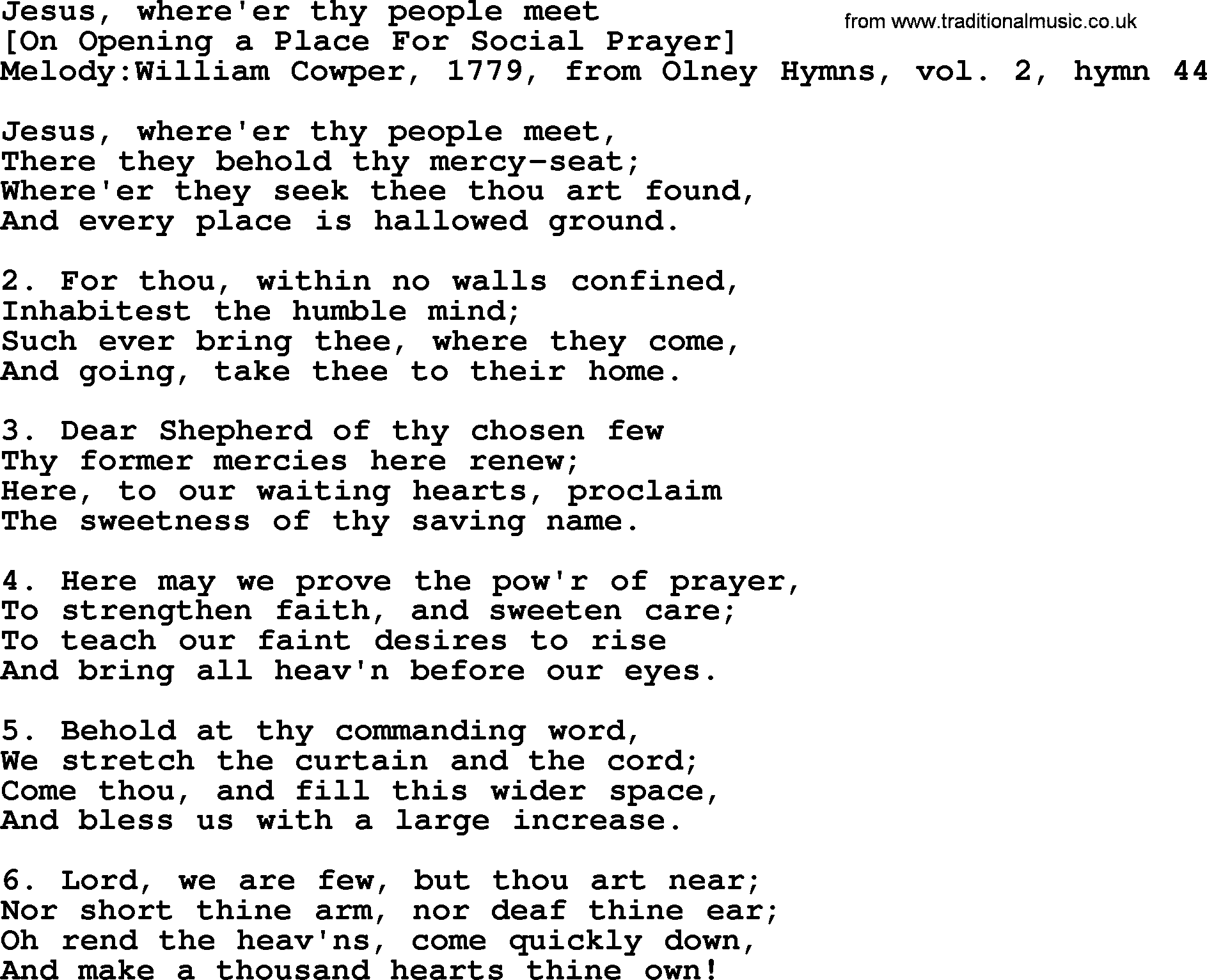 Old English Song: Jesus, Where'er Thy People Meet lyrics