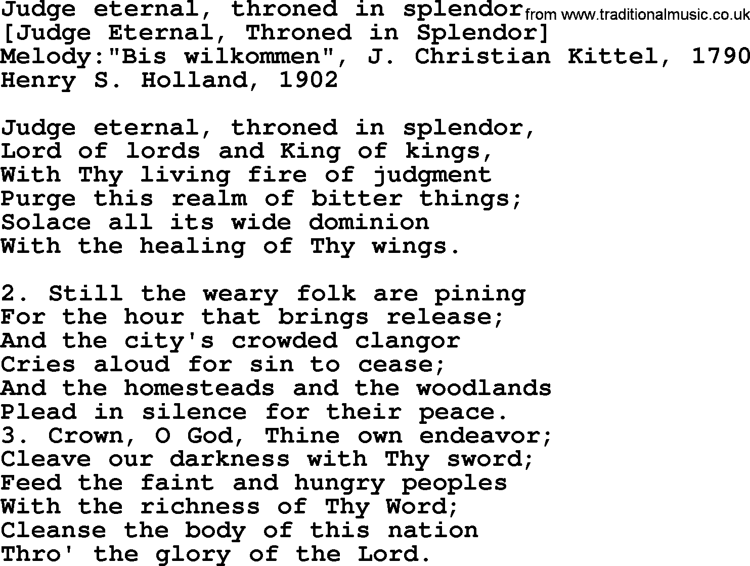 Old English Song: Judge Eternal, Throned In Splendor lyrics