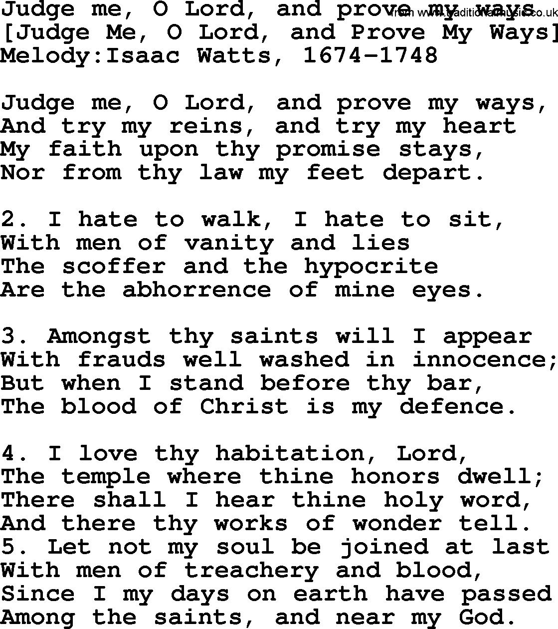 Old English Song: Judge Me, O Lord, And Prove My Ways lyrics