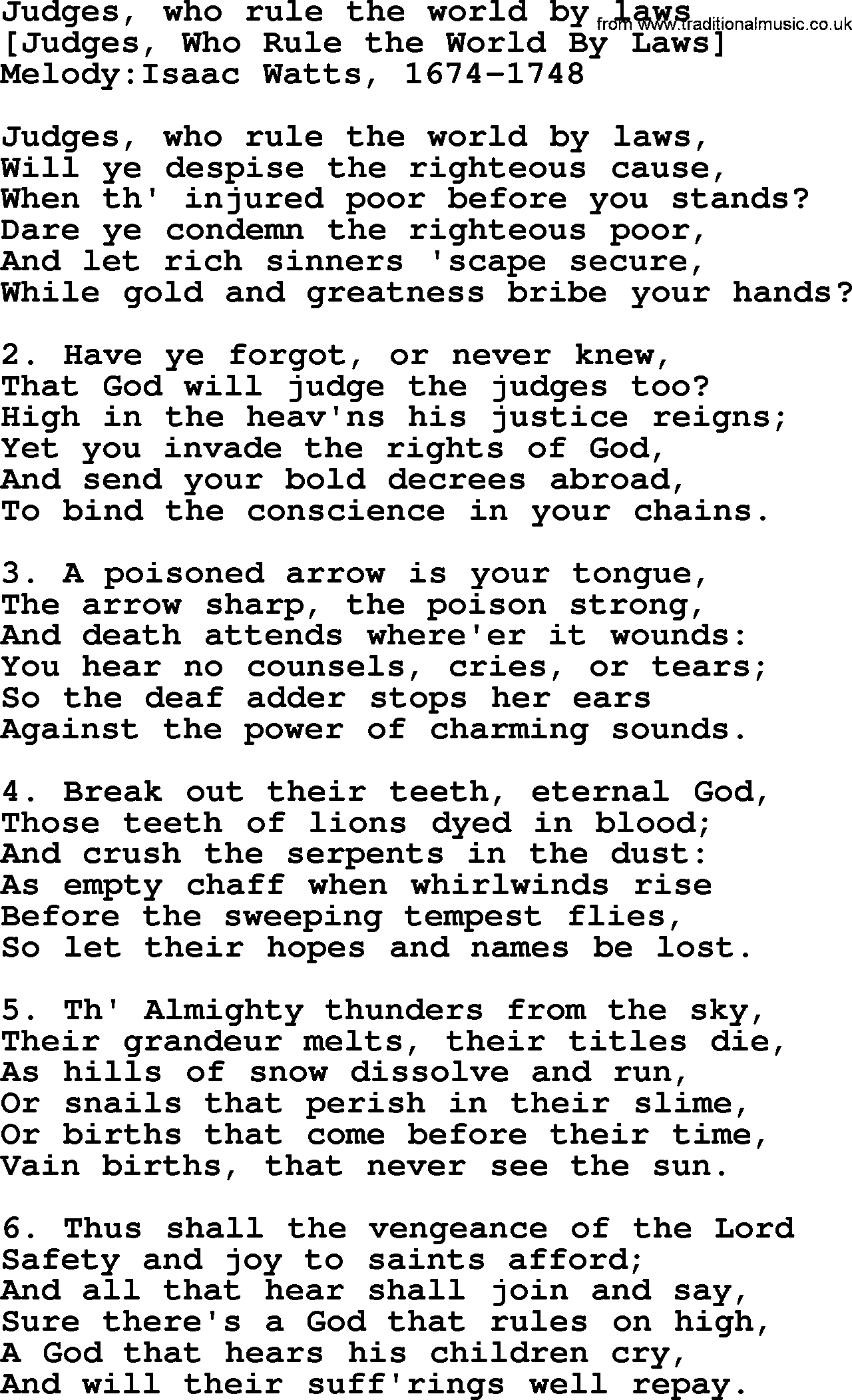 Old English Song: Judges, Who Rule The World By Laws lyrics