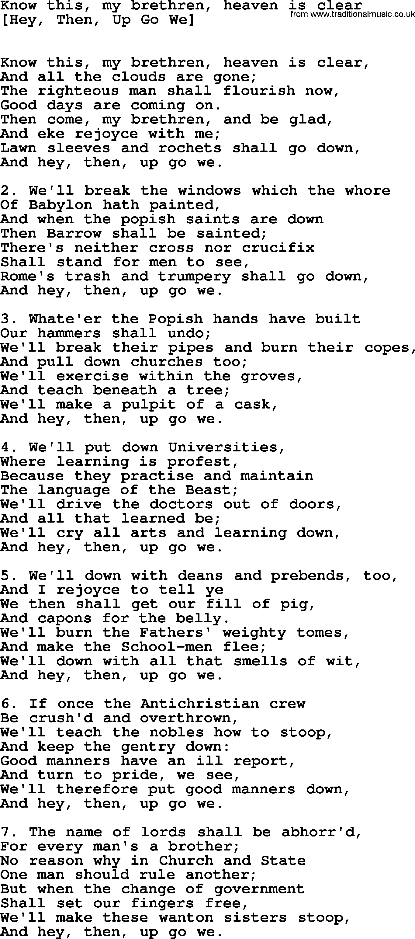 Old English Song: Know This, My Brethren, Heaven Is Clear lyrics