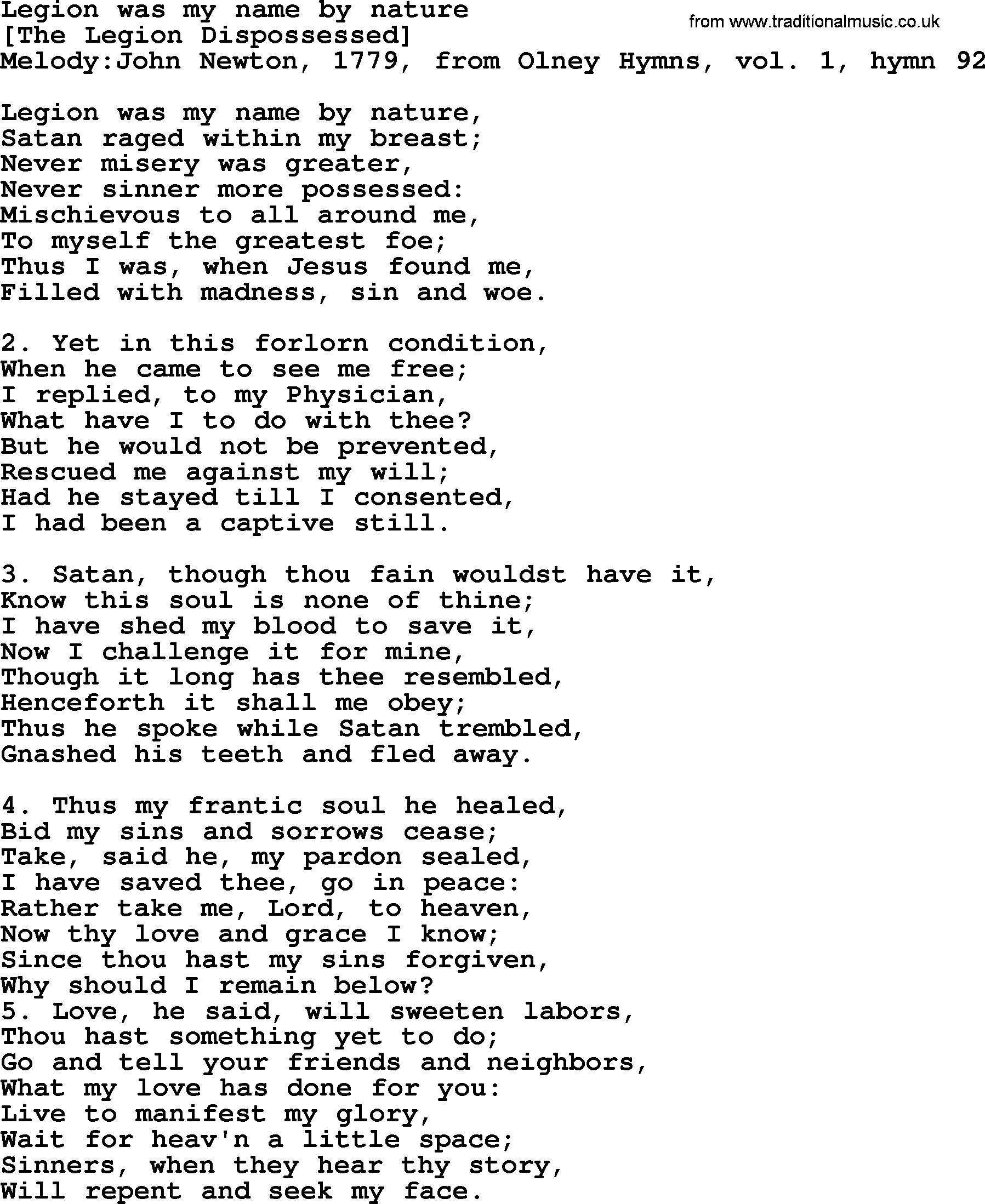 Old English Song: Legion Was My Name By Nature lyrics
