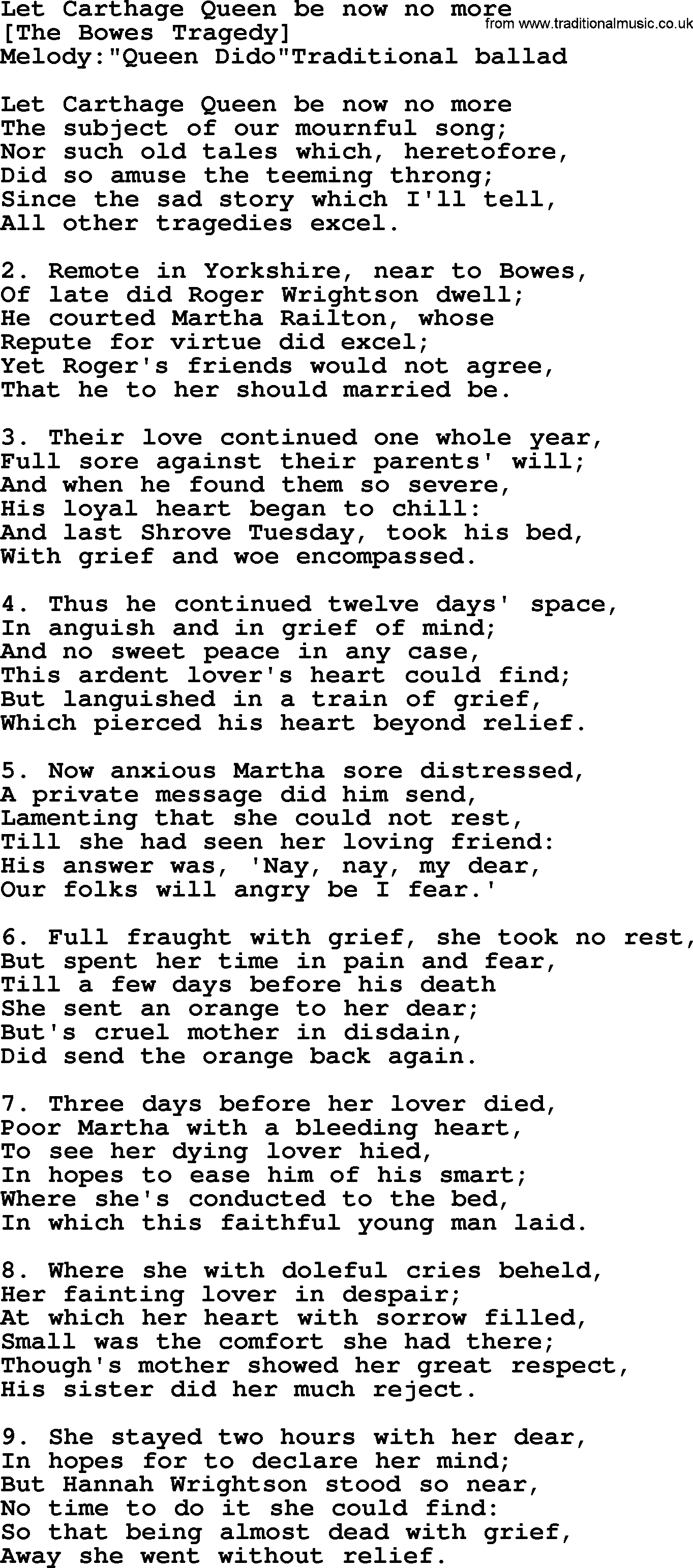 Old English Song: Let Carthage Queen Be Now No More lyrics