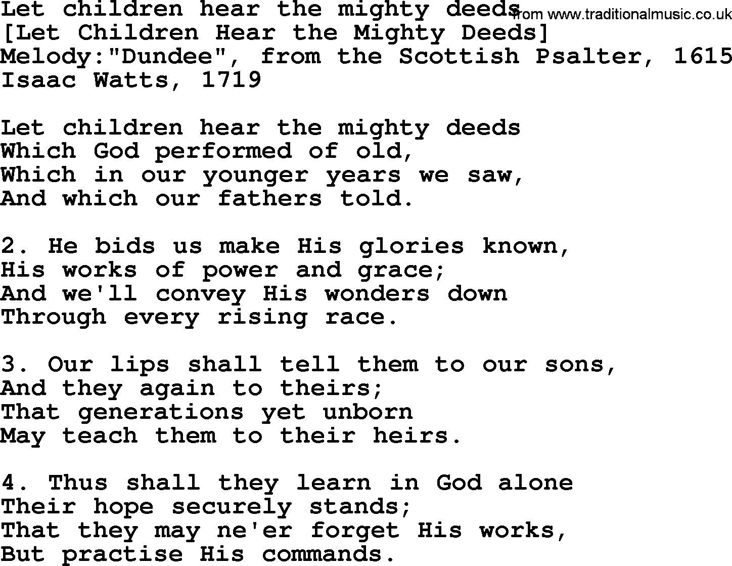 Old English Song: Let Children Hear The Mighty Deeds lyrics