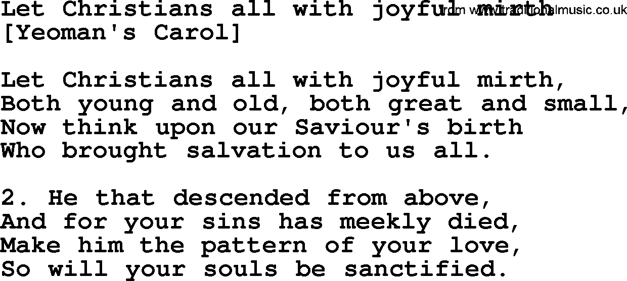 Old English Song: Let Christians All With Joyful Mirth lyrics