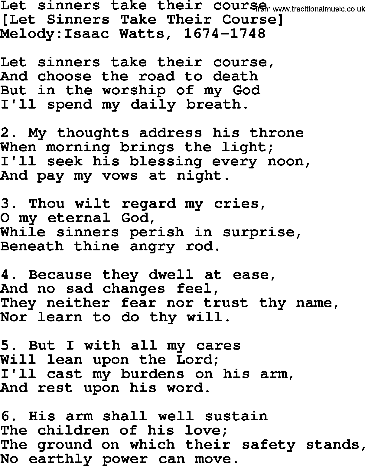 Old English Song: Let Sinners Take Their Course lyrics