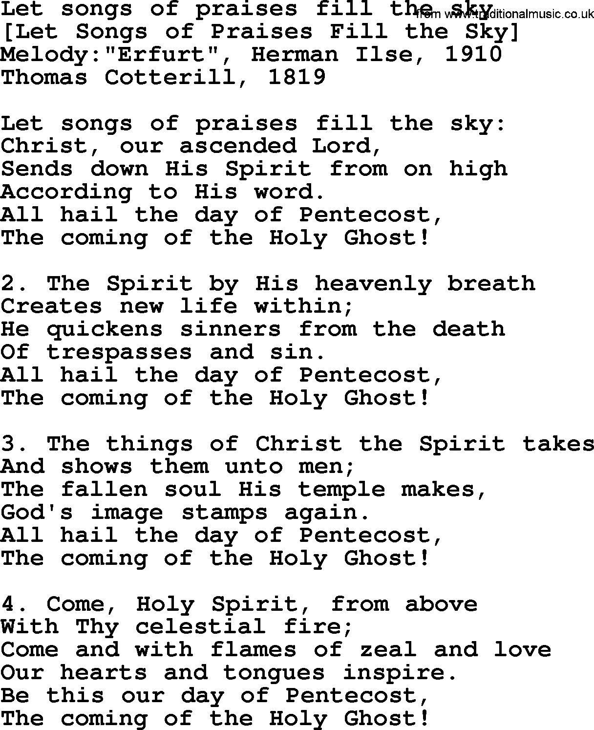 Old English Song: Let Songs Of Praises Fill The Sky lyrics
