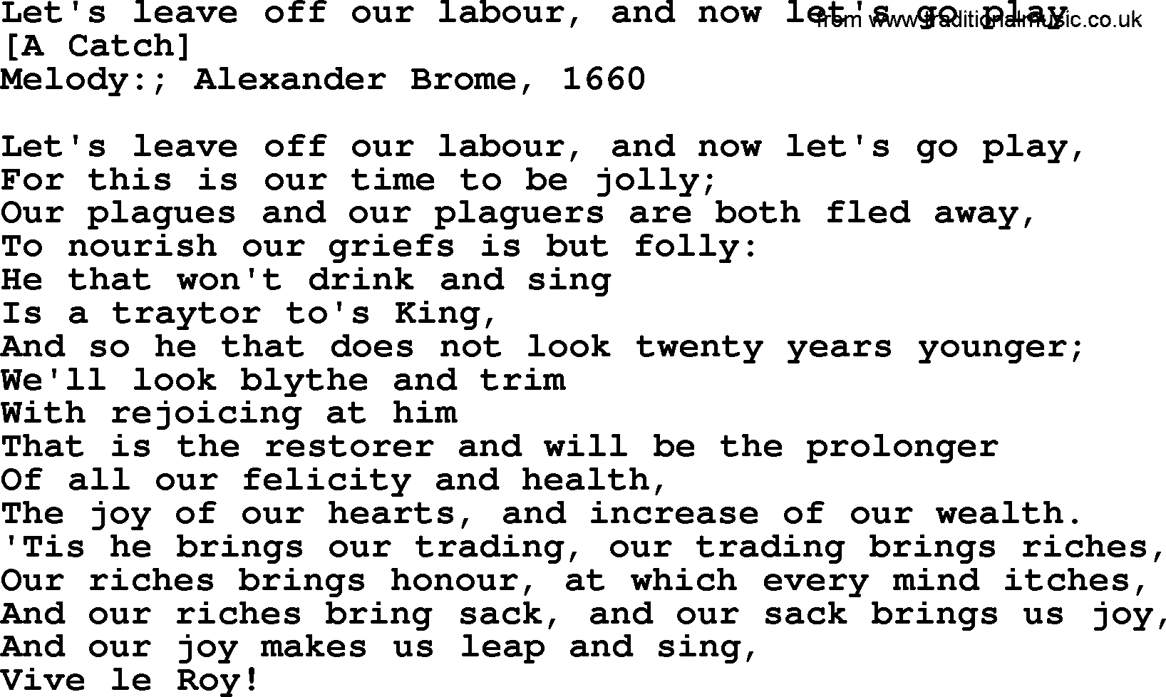 Old English Song: Let's Leave Off Our Labour, And Now Let's Go Play lyrics