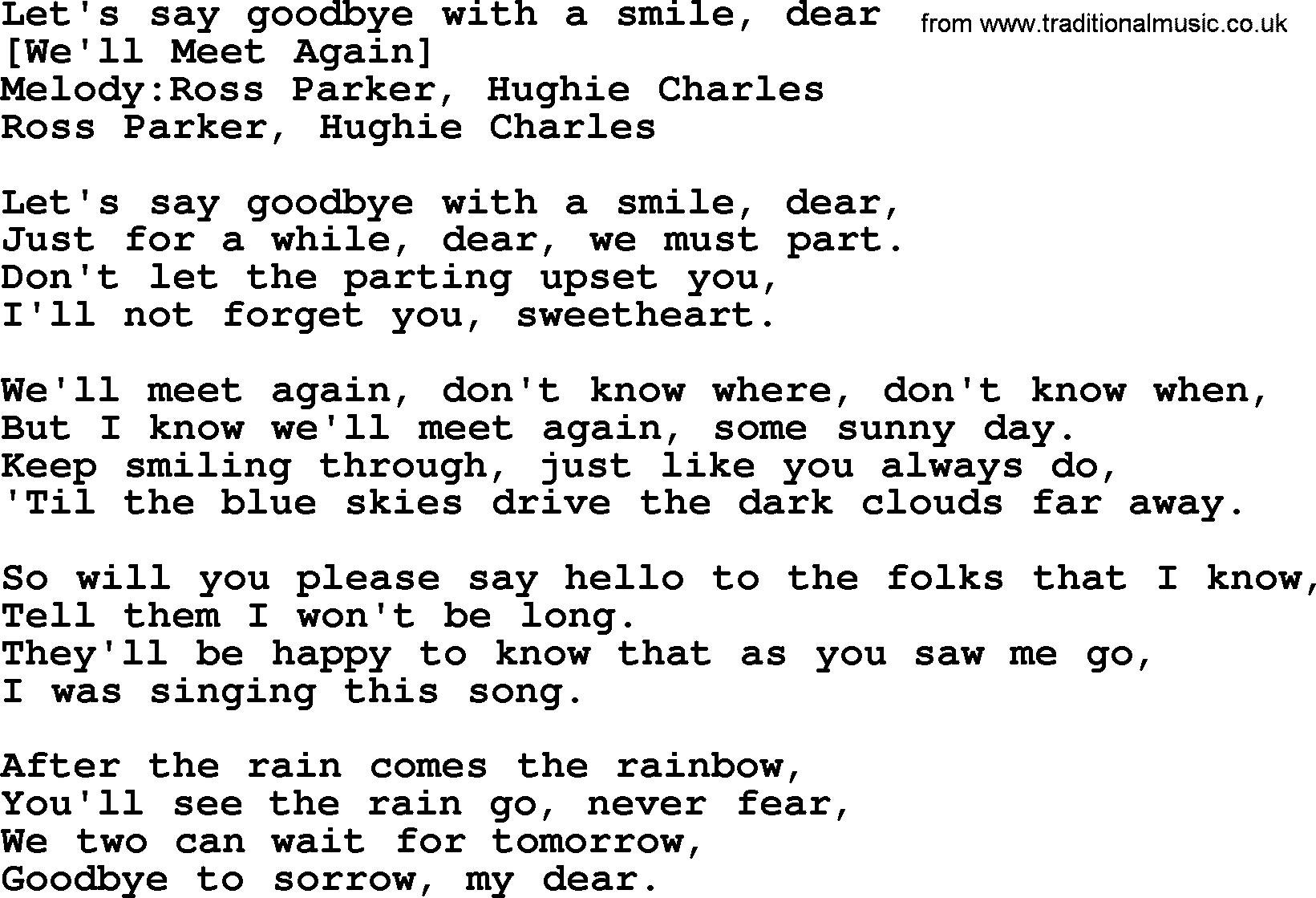 Old English Song: Let's Say Goodbye With A Smile, Dear lyrics