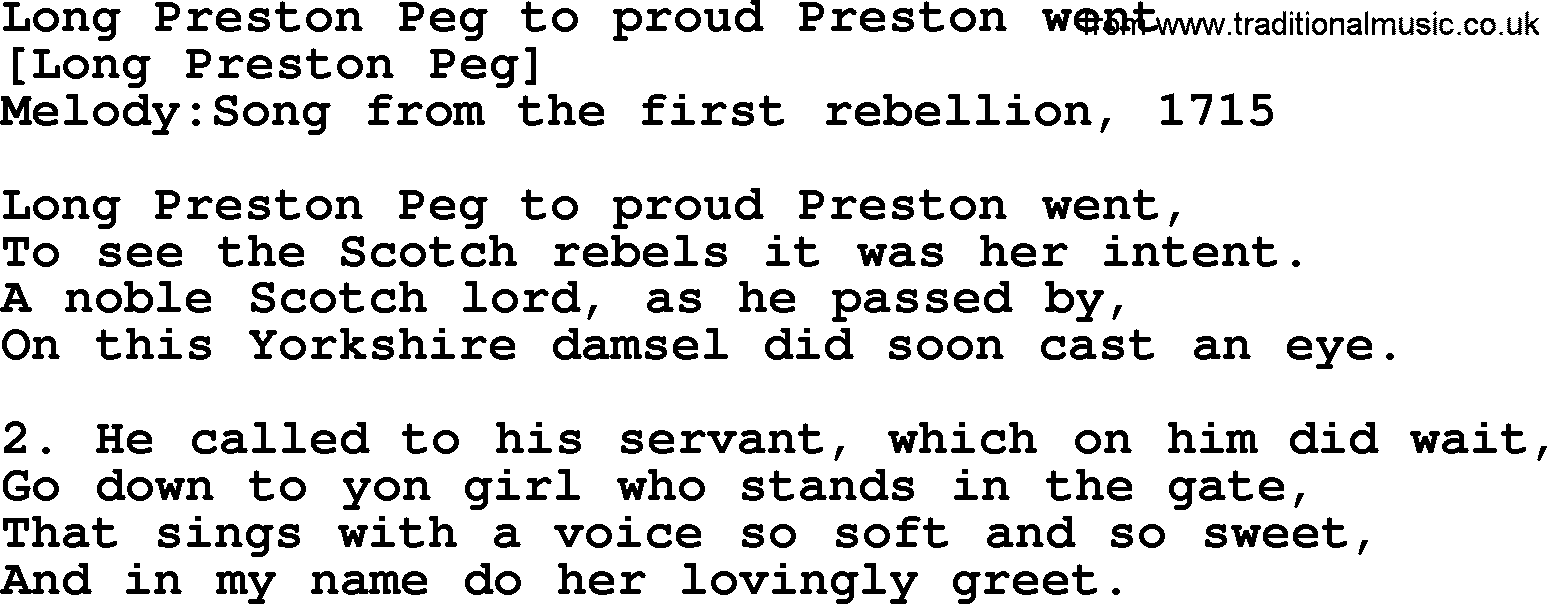 Old English Song: Long Preston Peg To Proud Preston Went lyrics