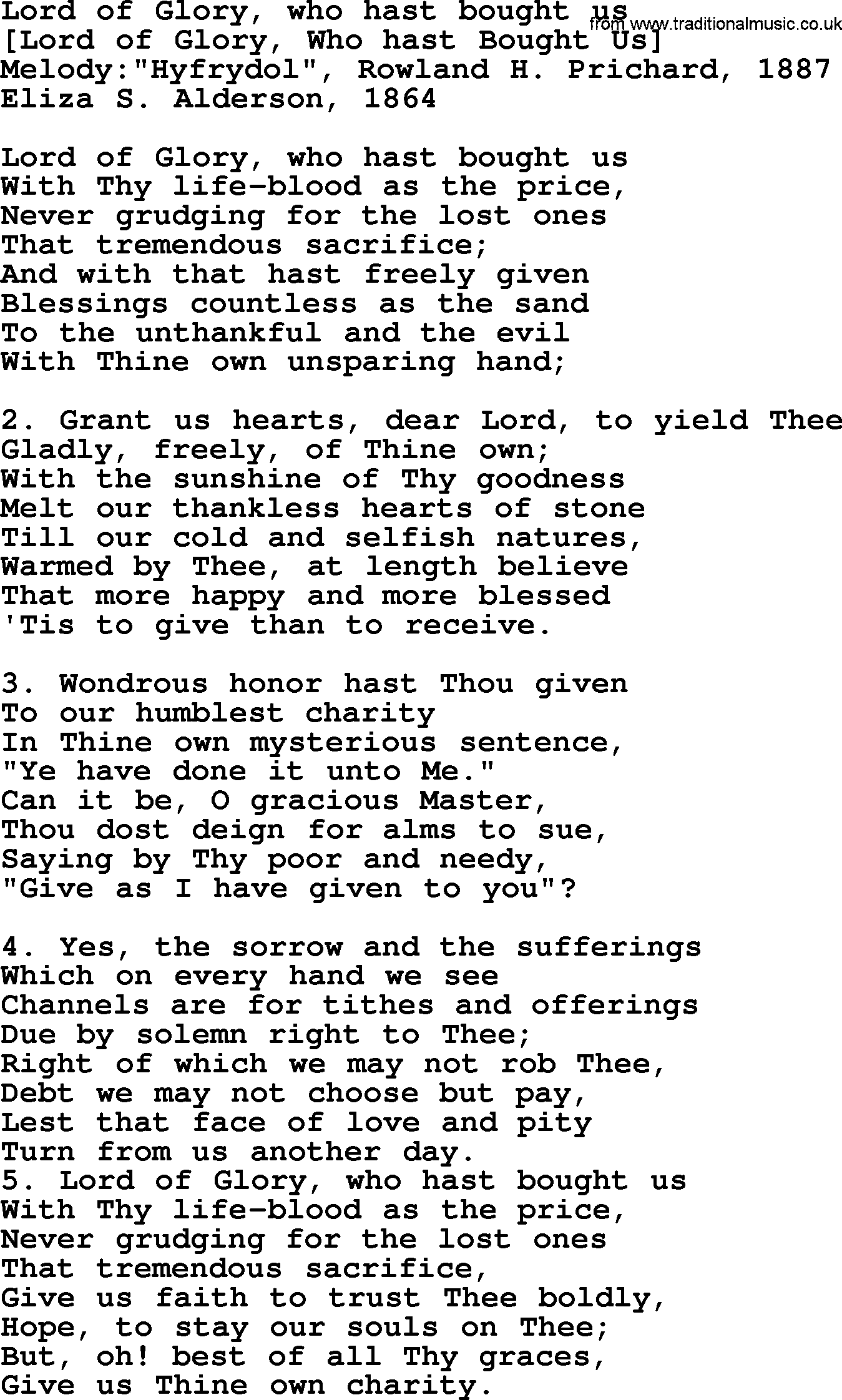 Old English Song: Lord Of Glory, Who Hast Bought Us lyrics