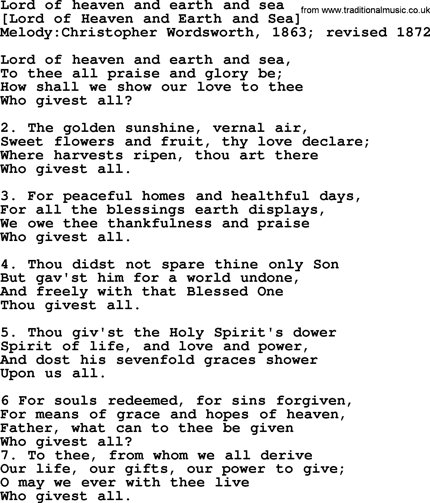 Old English Song: Lord Of Heaven And Earth And Sea lyrics