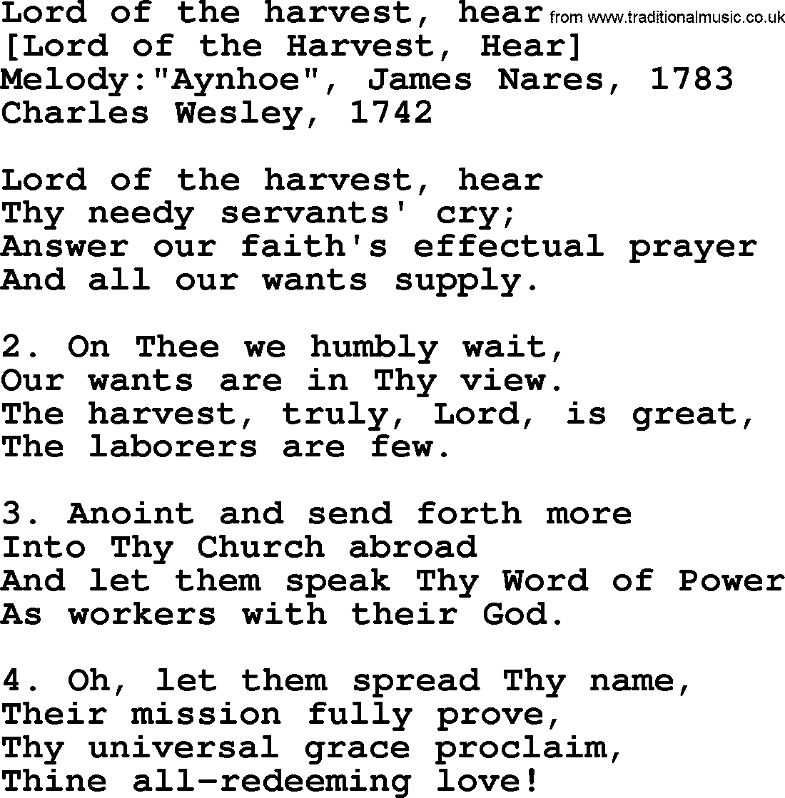 Old English Song: Lord Of The Harvest, Hear lyrics