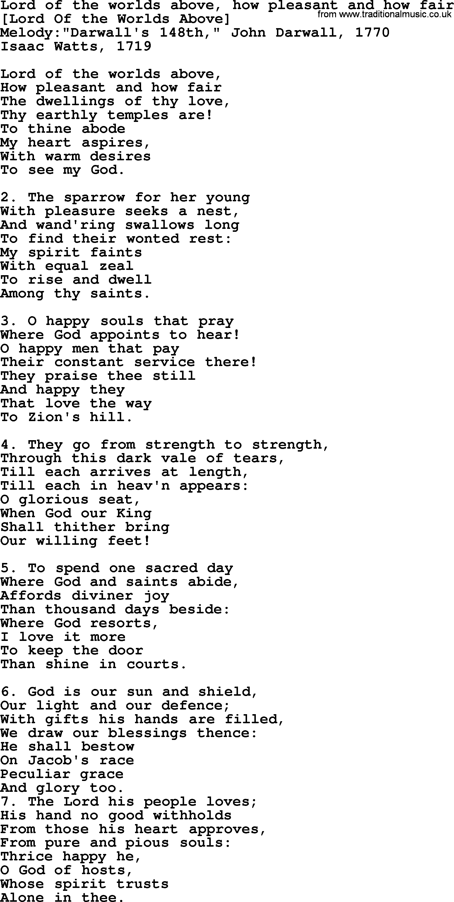 Old English Song: Lord Of The Worlds Above, How Pleasant And How Fair lyrics