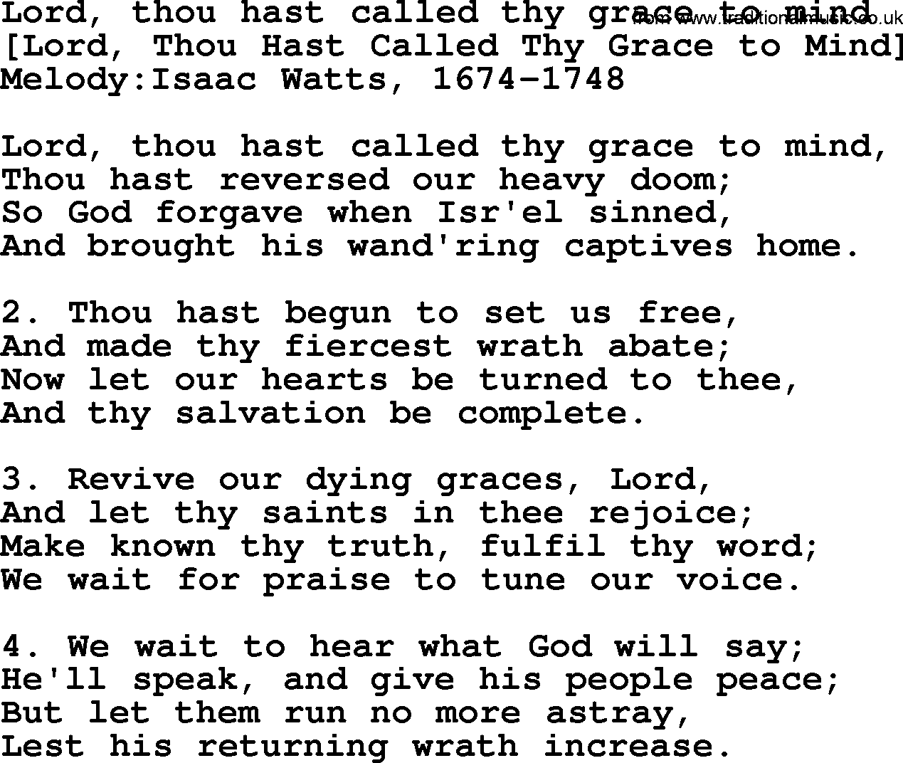 Old English Song: Lord, Thou Hast Called Thy Grace To Mind lyrics