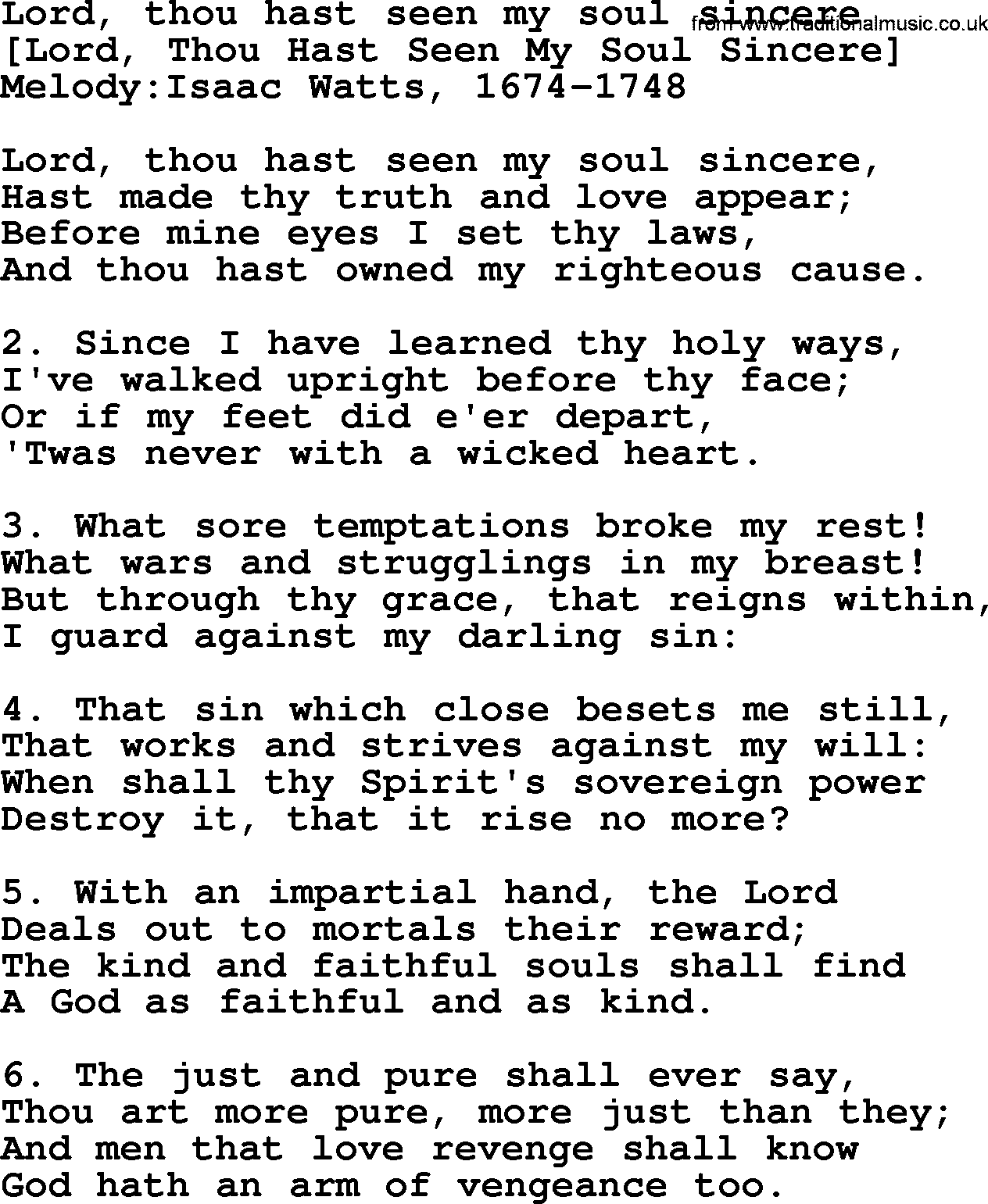 Old English Song: Lord, Thou Hast Seen My Soul Sincere lyrics