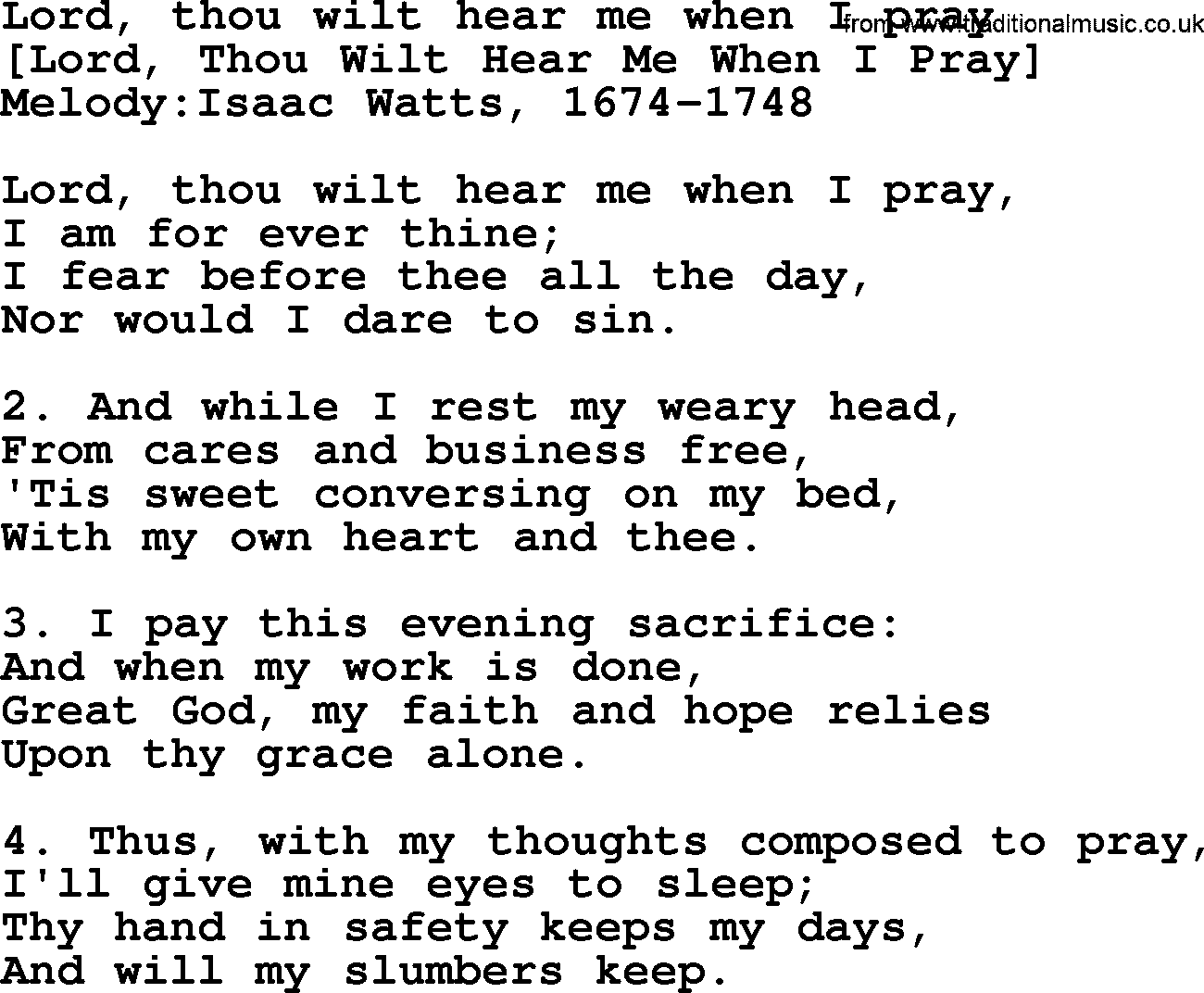 Old English Song: Lord, Thou Wilt Hear Me When I Pray lyrics