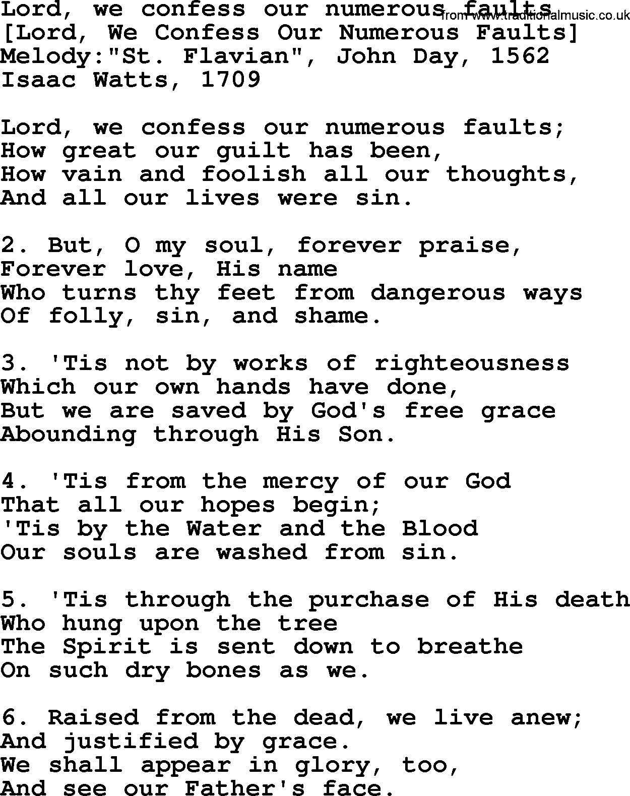 Old English Song: Lord, We Confess Our Numerous Faults lyrics