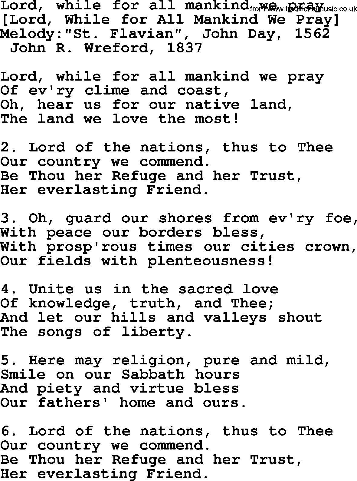 Old English Song: Lord, While For All Mankind We Pray lyrics