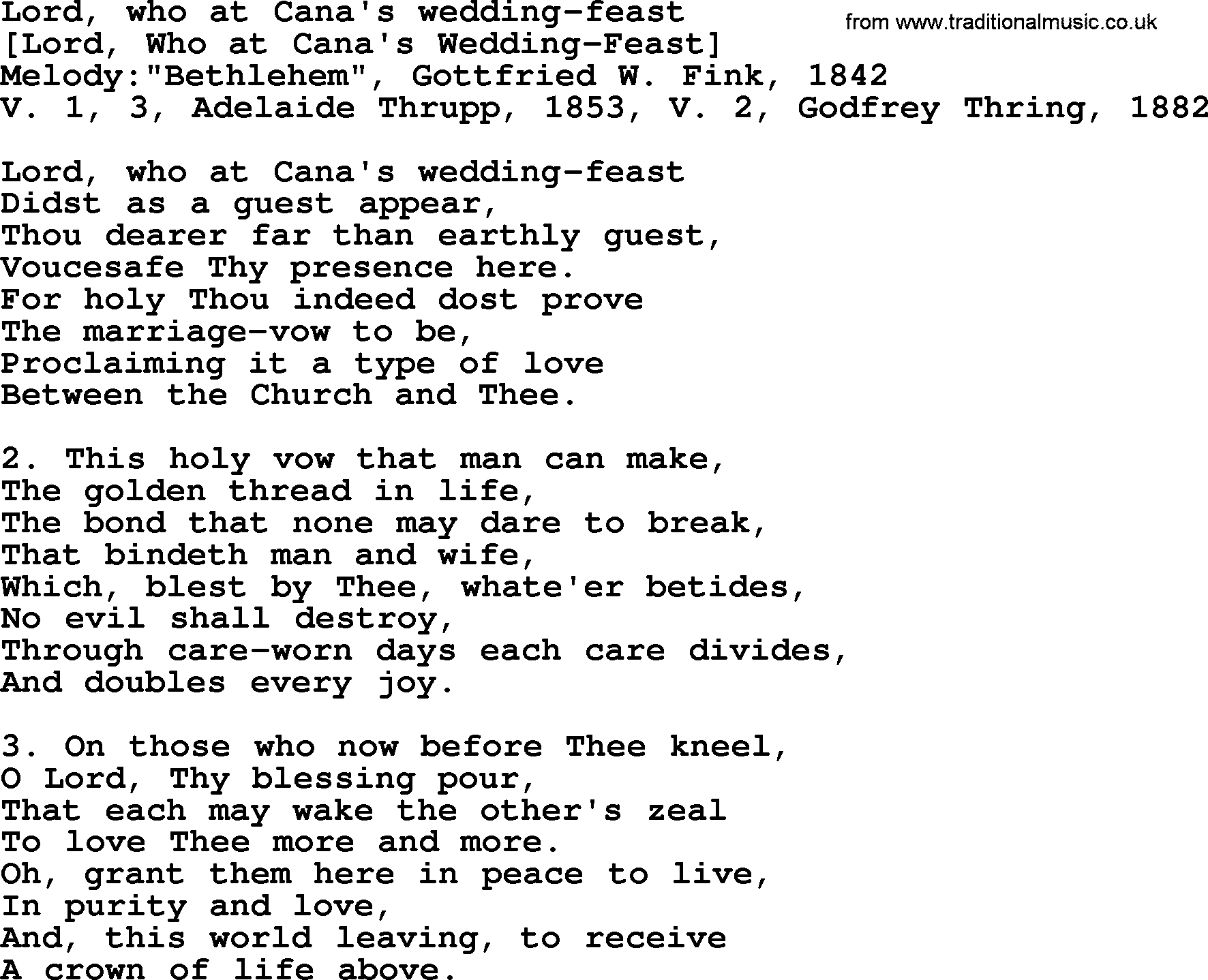 Old English Song: Lord, Who At Cana's Wedding-Feast lyrics