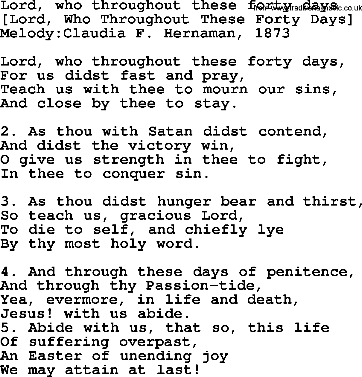 Old English Song: Lord, Who Throughout These Forty Days lyrics