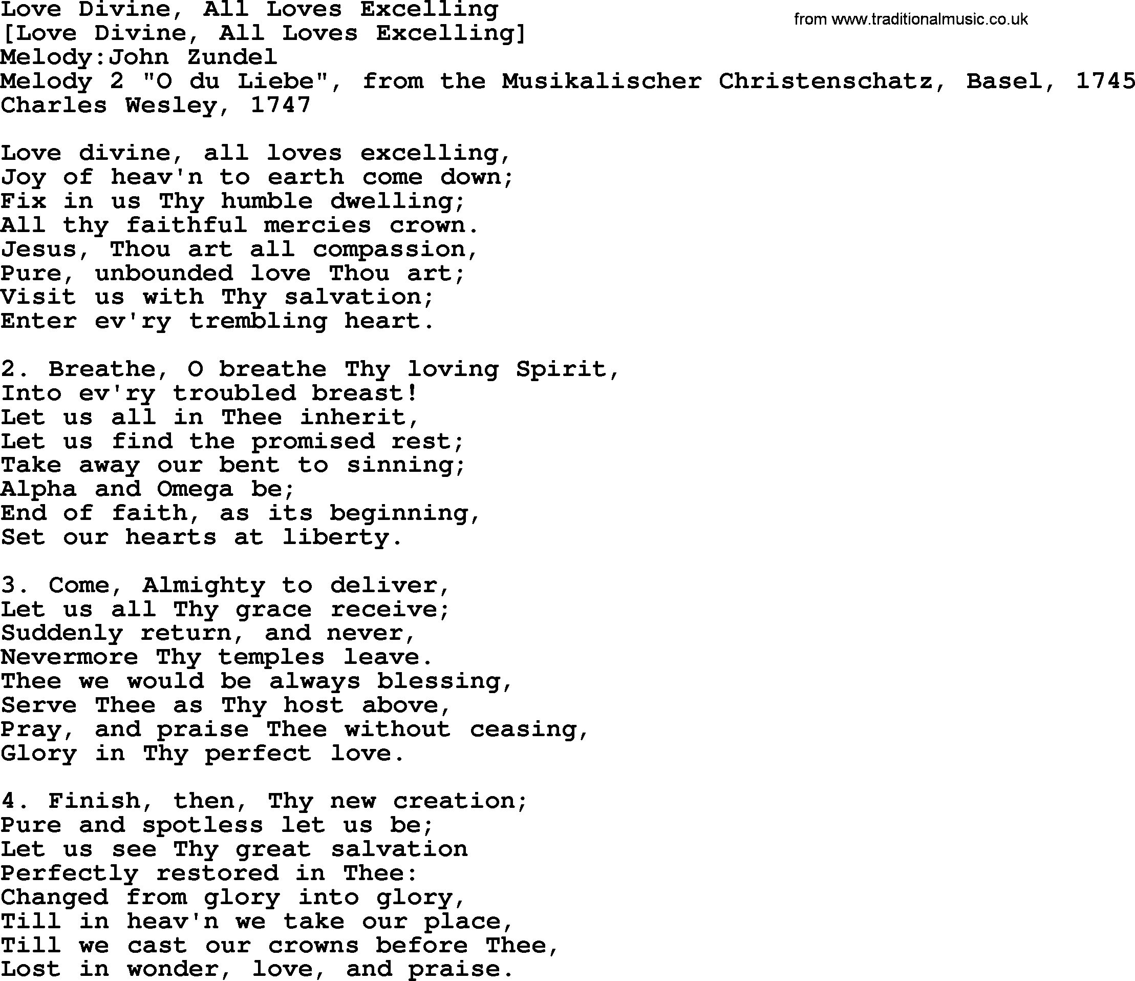 Old English Song: Love Divine, All Loves Excelling lyrics