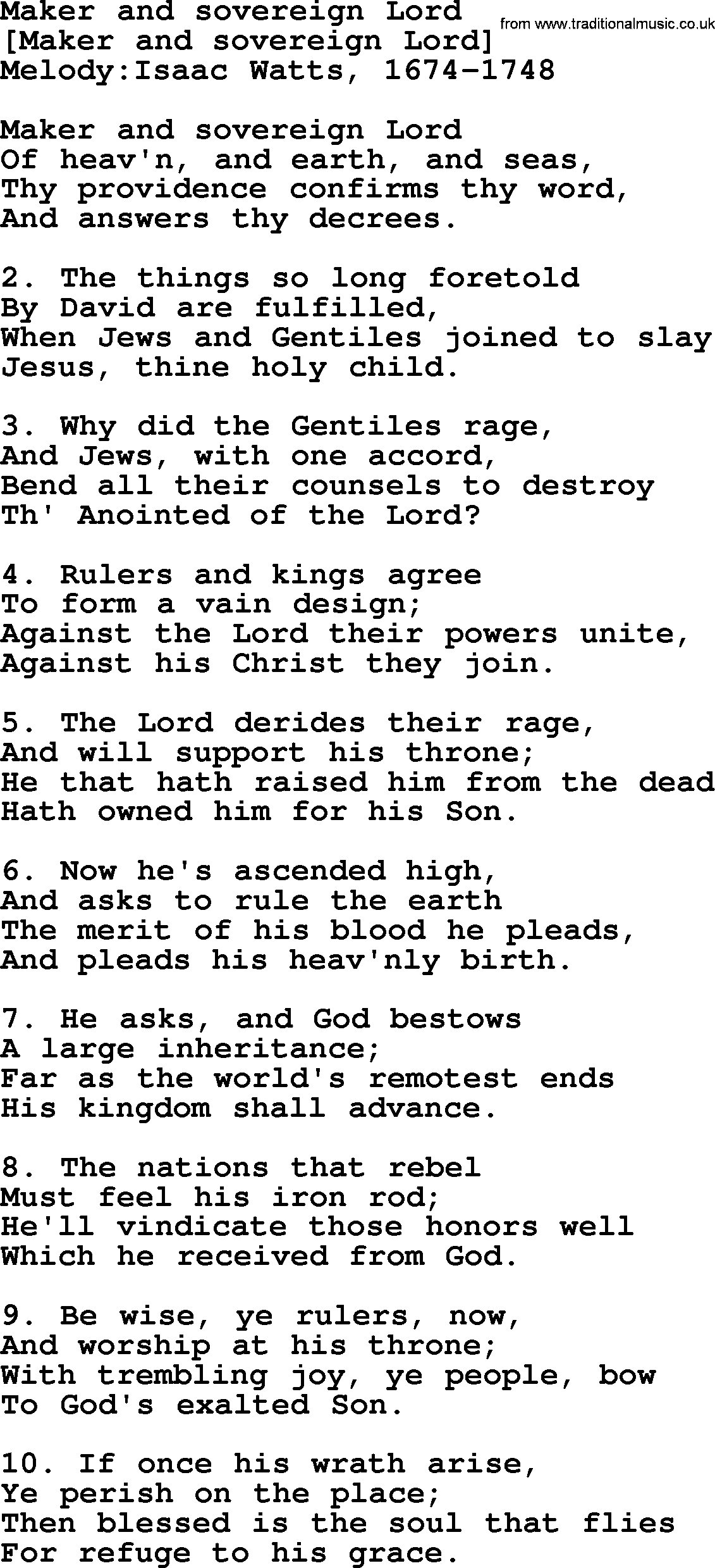 Old English Song: Maker And Sovereign Lord lyrics