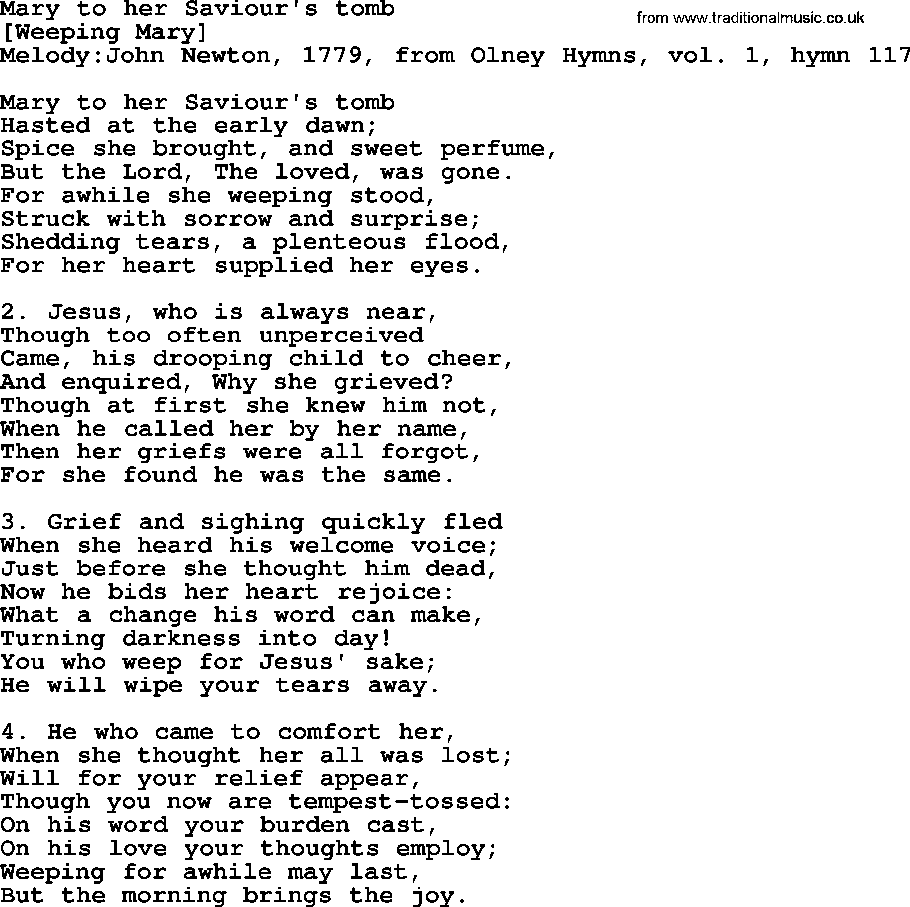 Old English Song: Mary To Her Saviour's Tomb lyrics