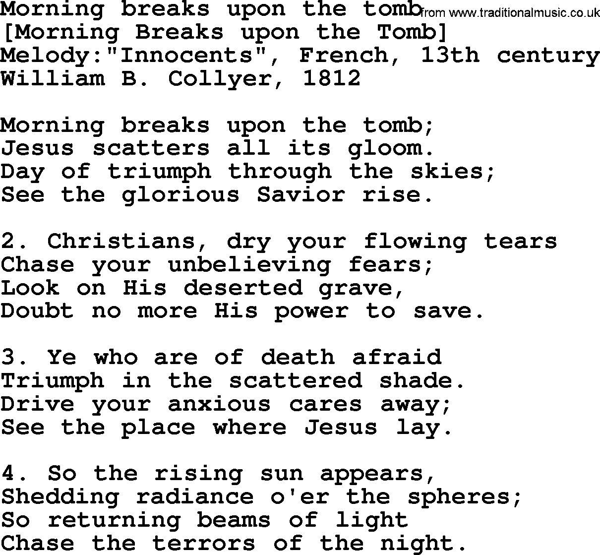 Old English Song: Morning Breaks Upon The Tomb lyrics