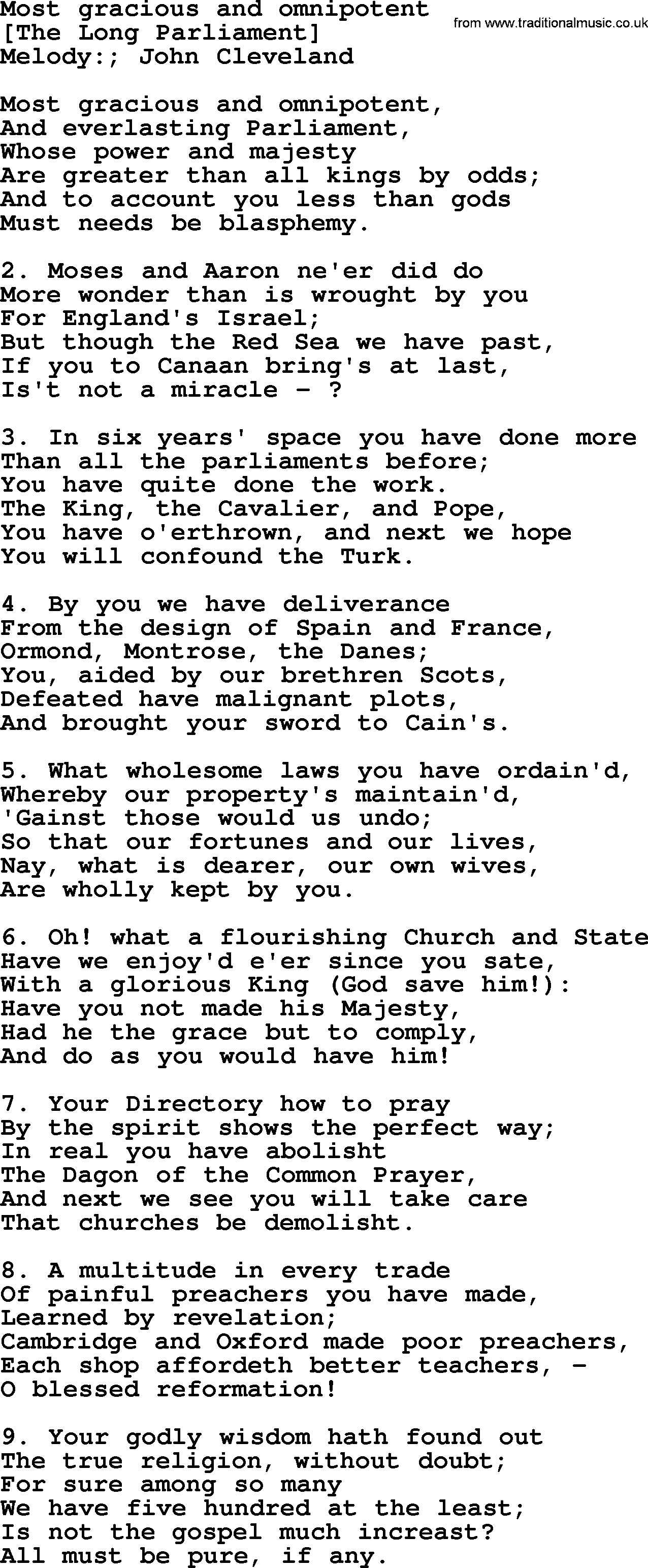 Old English Song: Most Gracious And Omnipotent lyrics