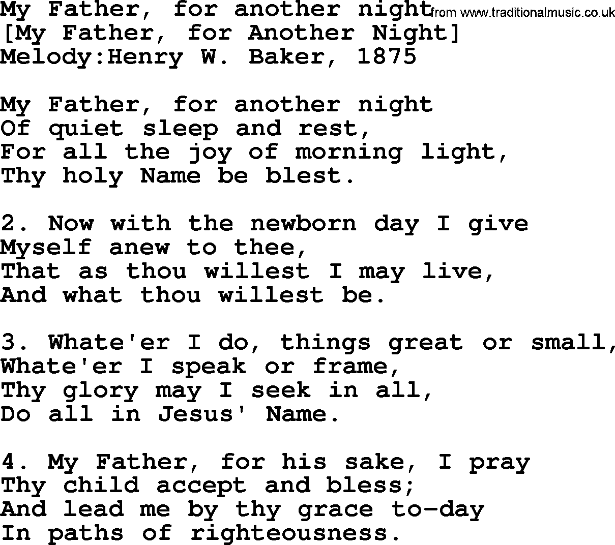 Old English Song: My Father, For Another Night lyrics