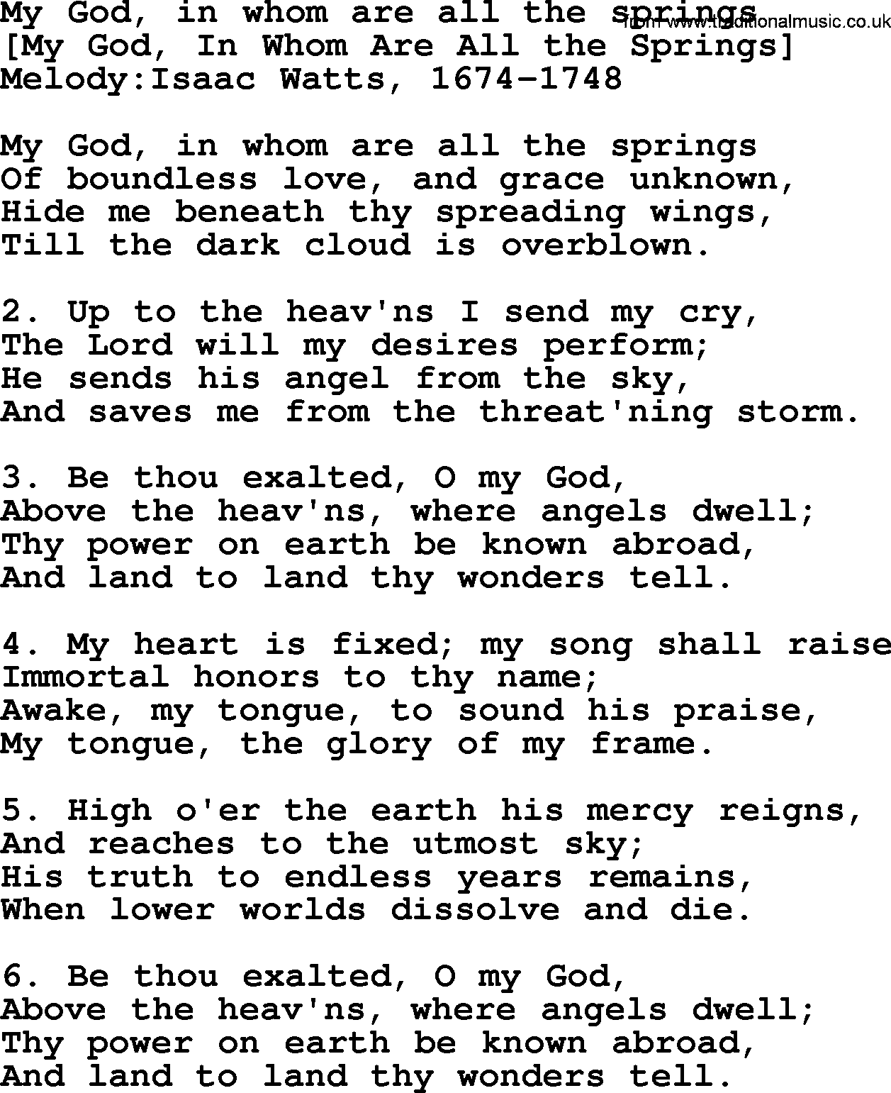 Old English Song: My God, In Whom Are All The Springs lyrics