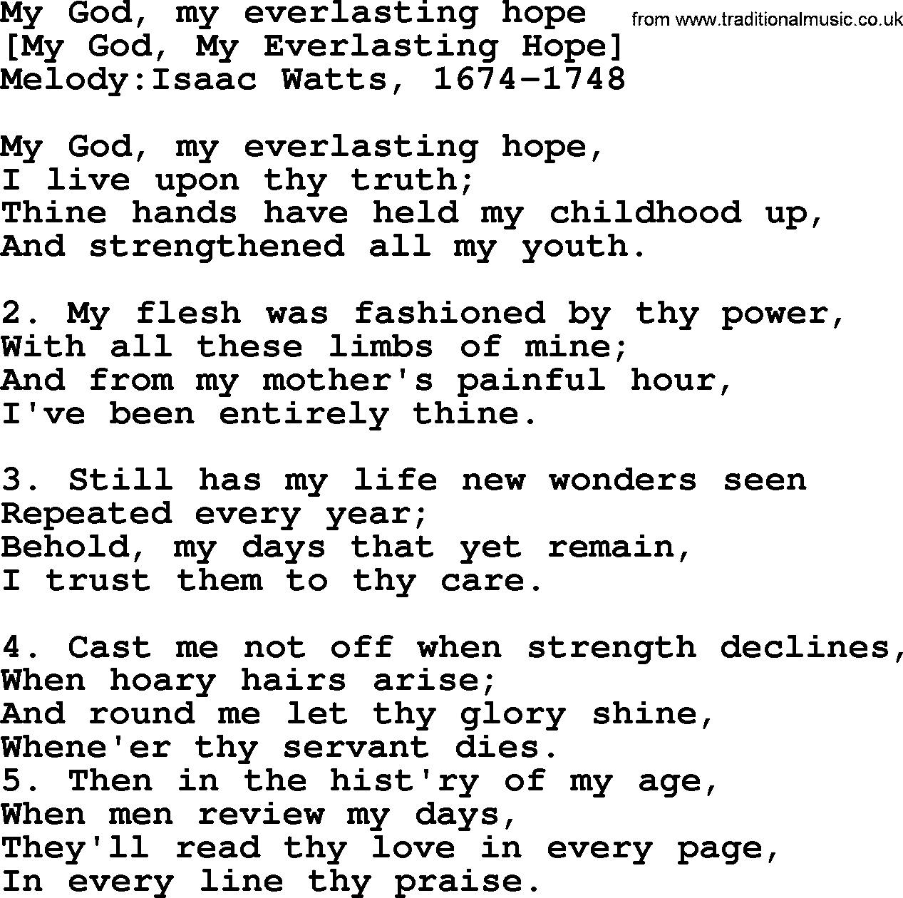 Old English Song: My God, My Everlasting Hope lyrics