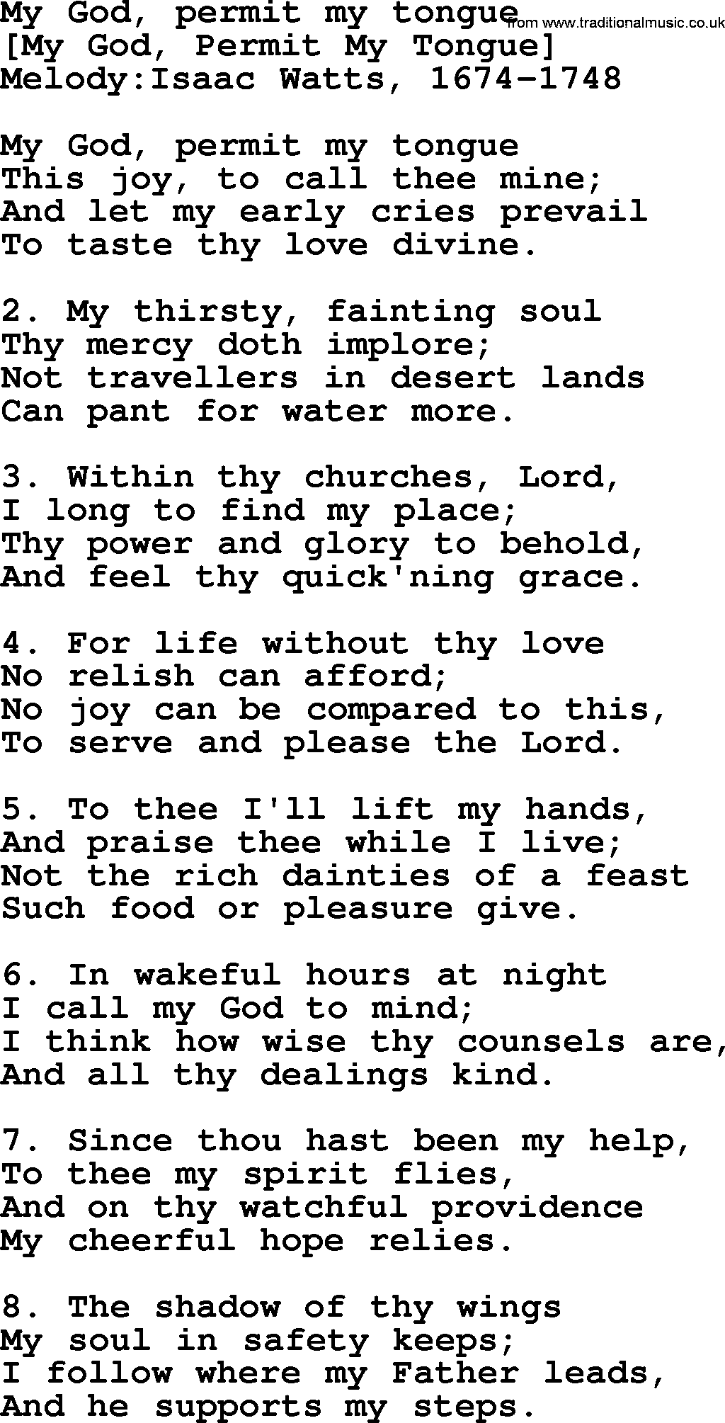 Old English Song: My God, Permit My Tongue lyrics