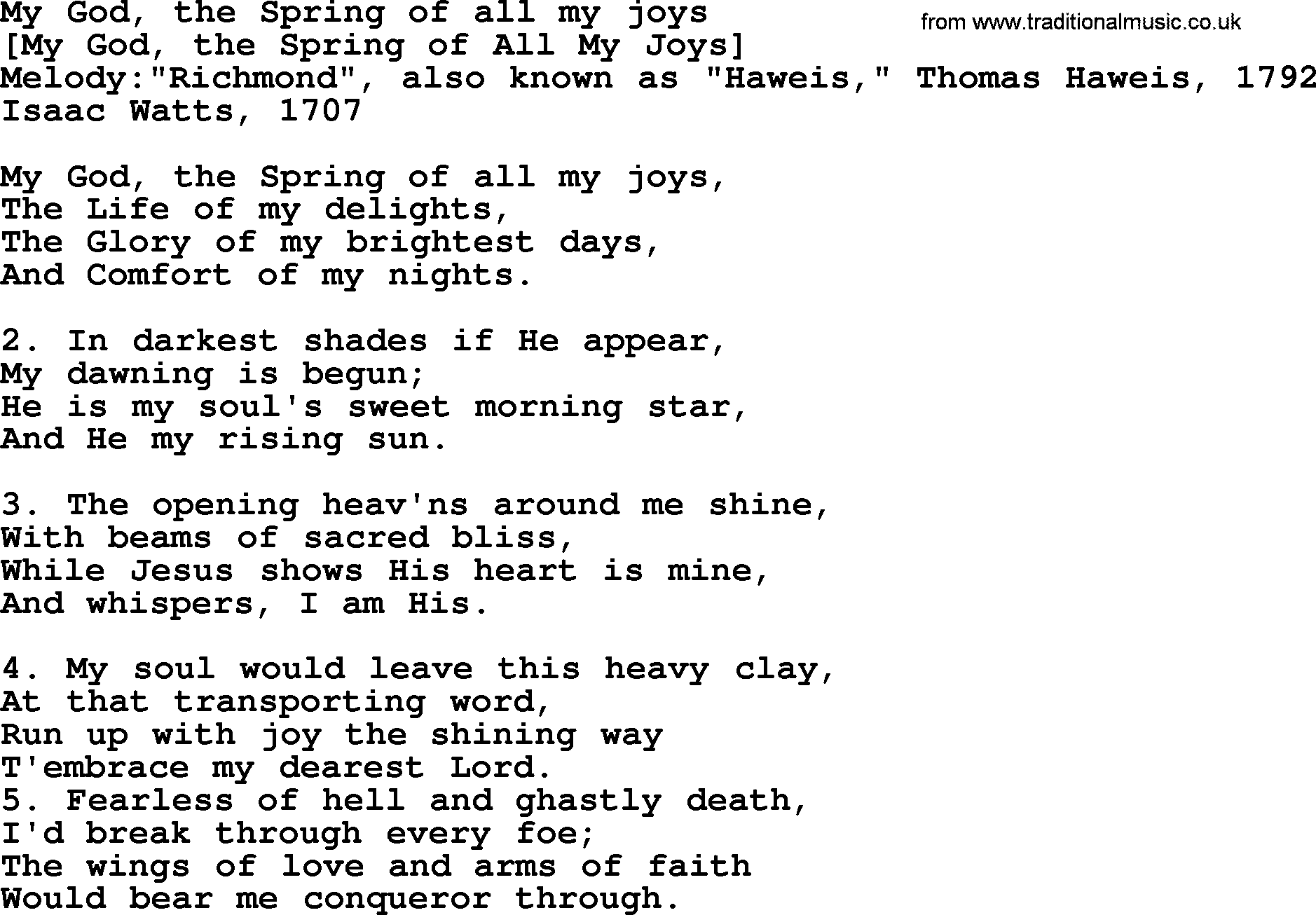 Old English Song: My God, The Spring Of All My Joys lyrics
