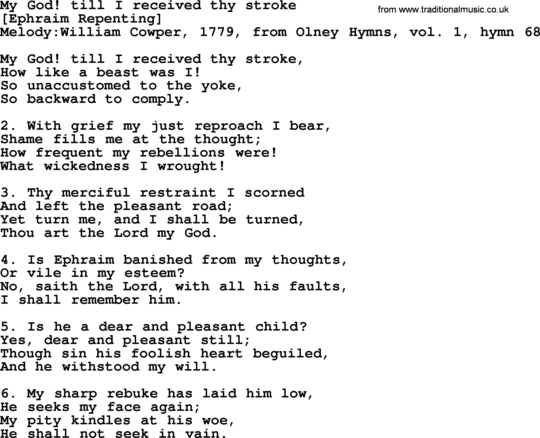 Old English Song: My God! Till I Received Thy Stroke lyrics