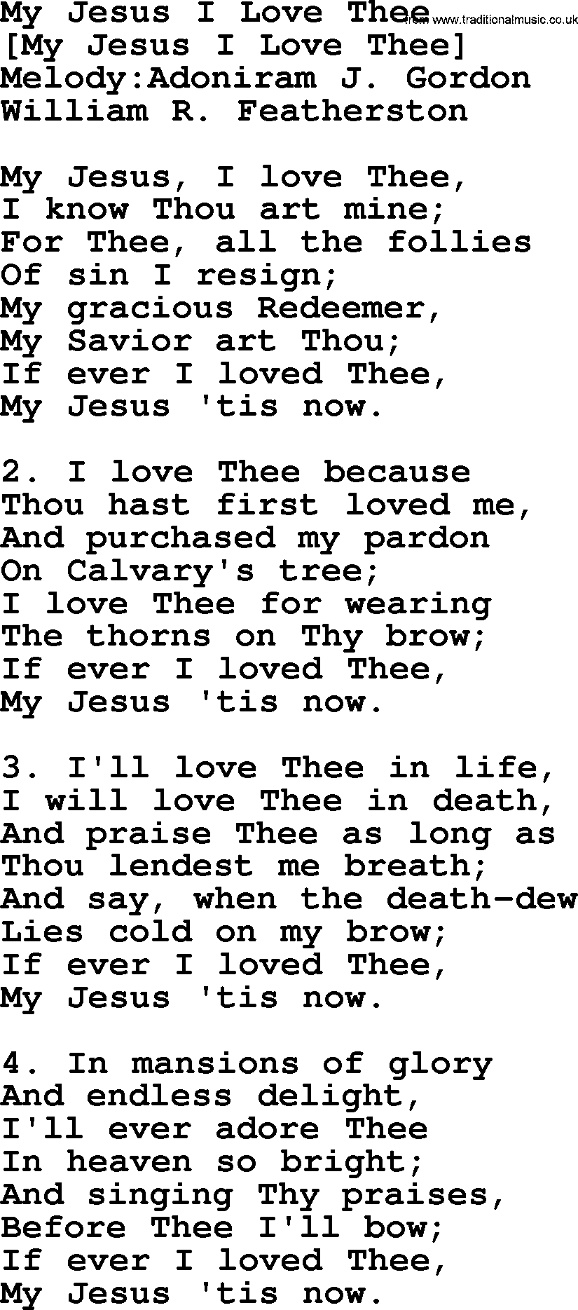 Old English Song: My Jesus I Love Thee lyrics