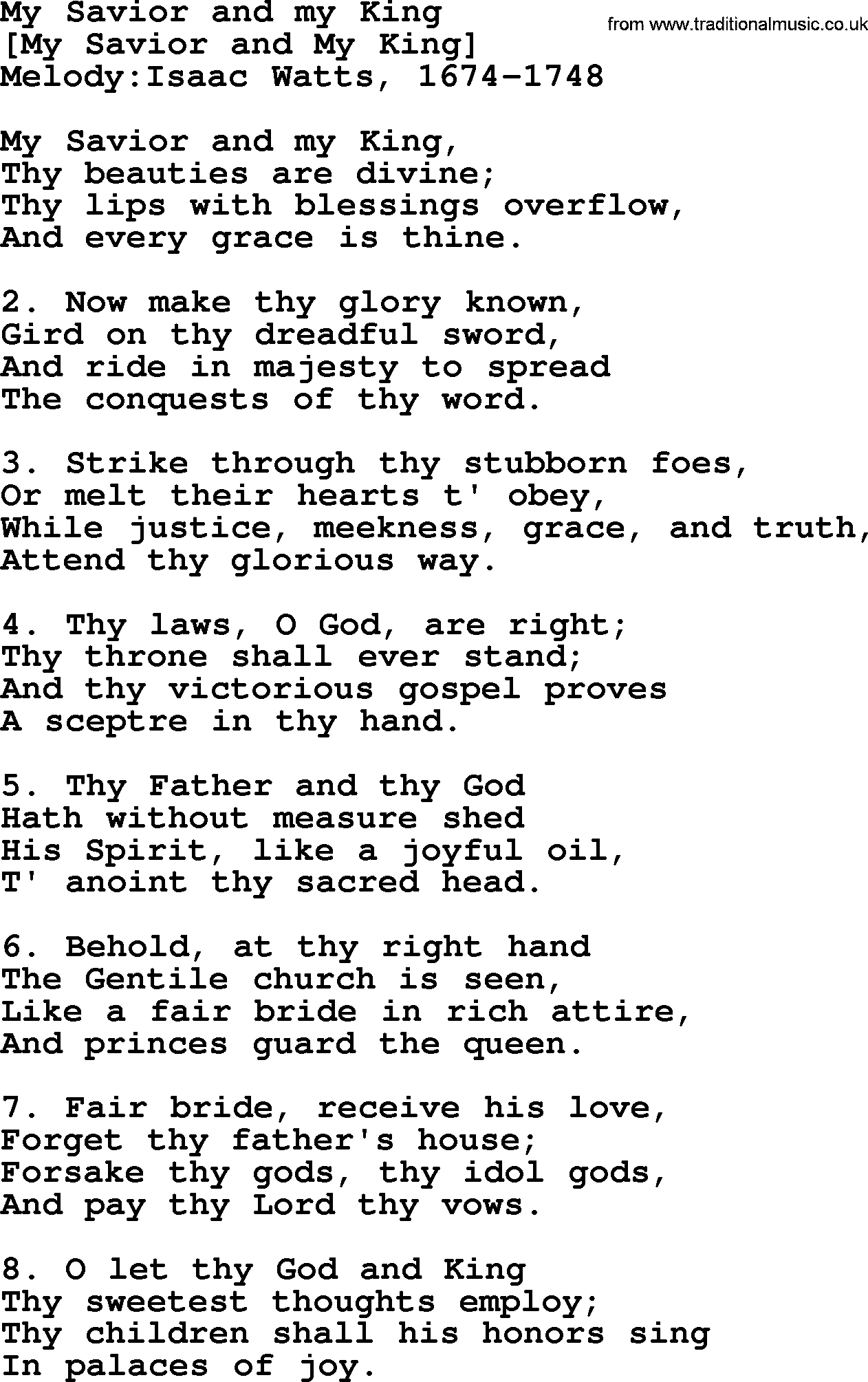 Old English Song: My Savior And My King lyrics