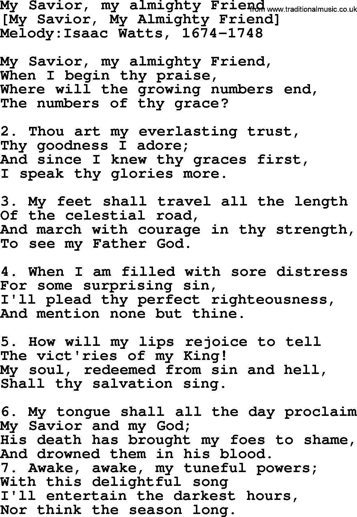 Old English Song: My Savior, My Almighty Friend lyrics