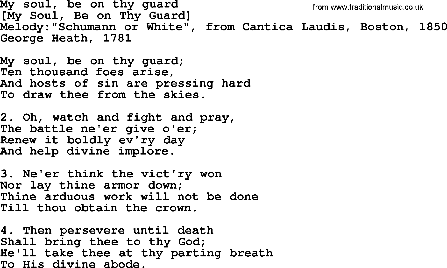 Old English Song: My Soul, Be On Thy Guard lyrics