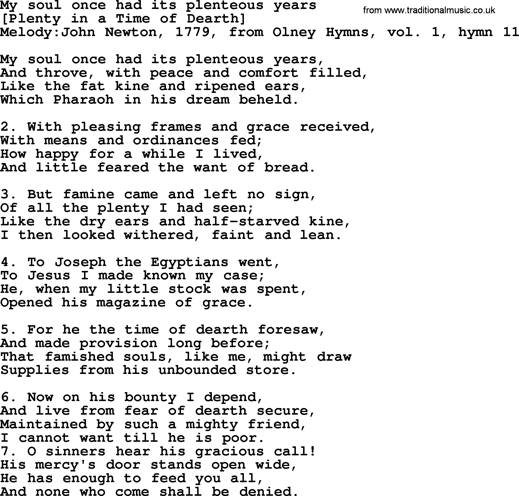 Old English Song: My Soul Once Had Its Plenteous Years lyrics