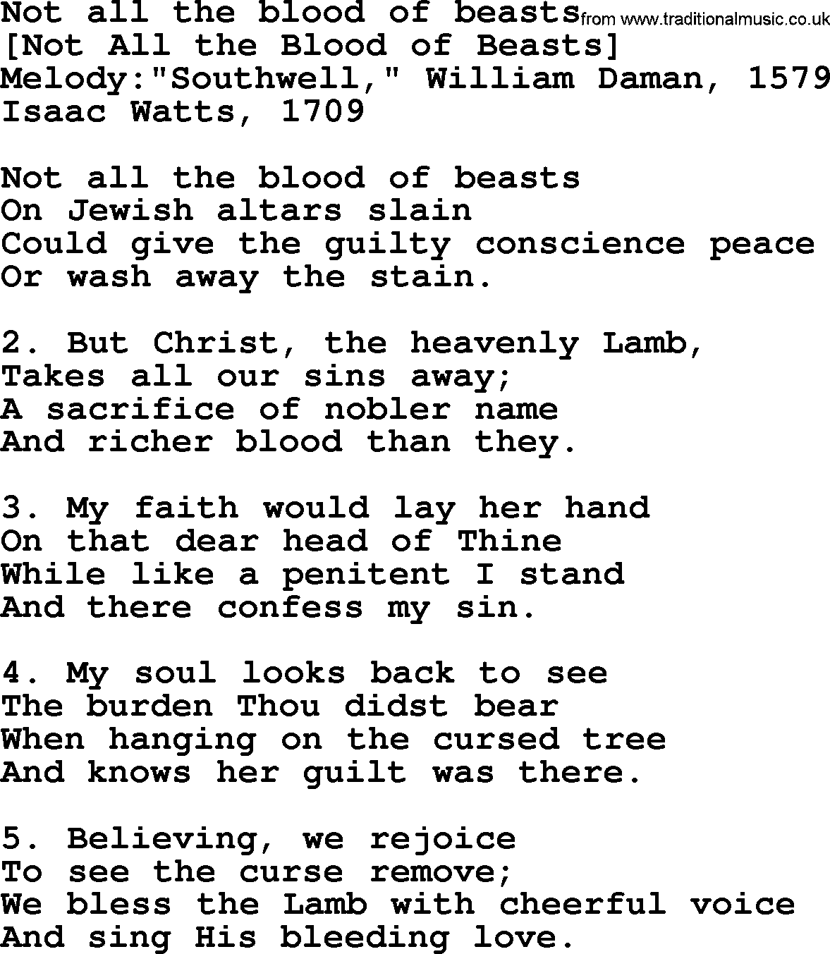 Old English Song: Not All The Blood Of Beasts lyrics