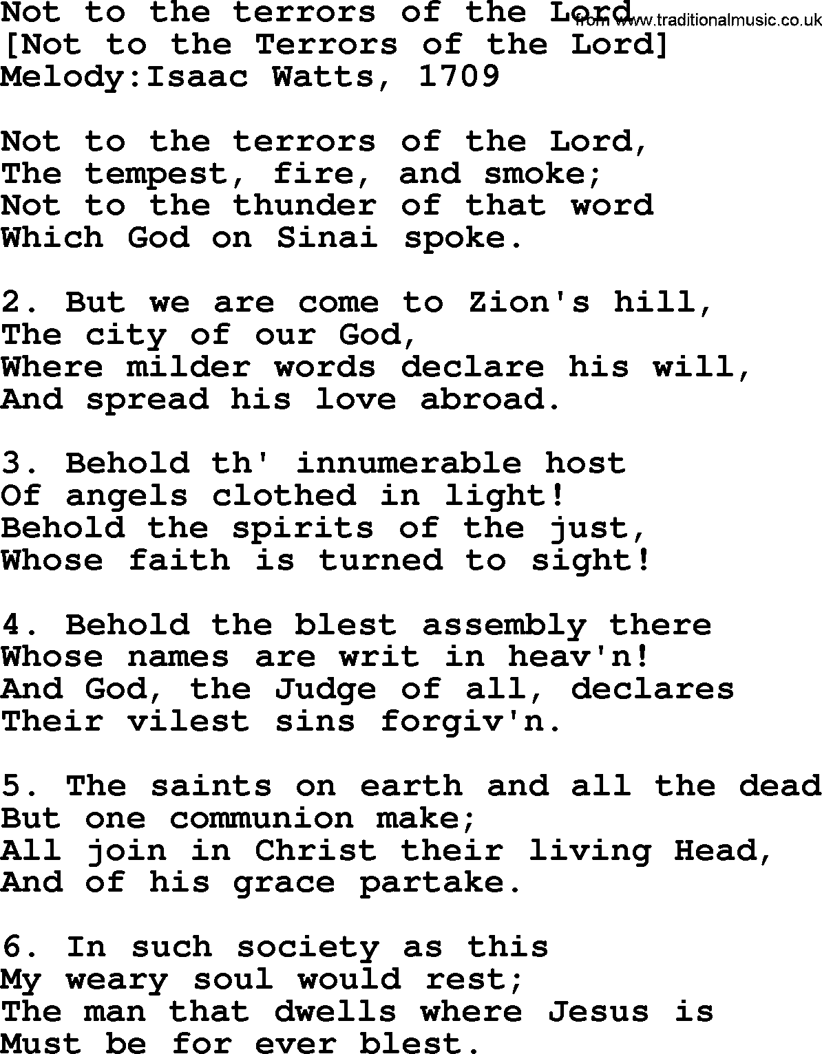 Old English Song: Not To The Terrors Of The Lord lyrics