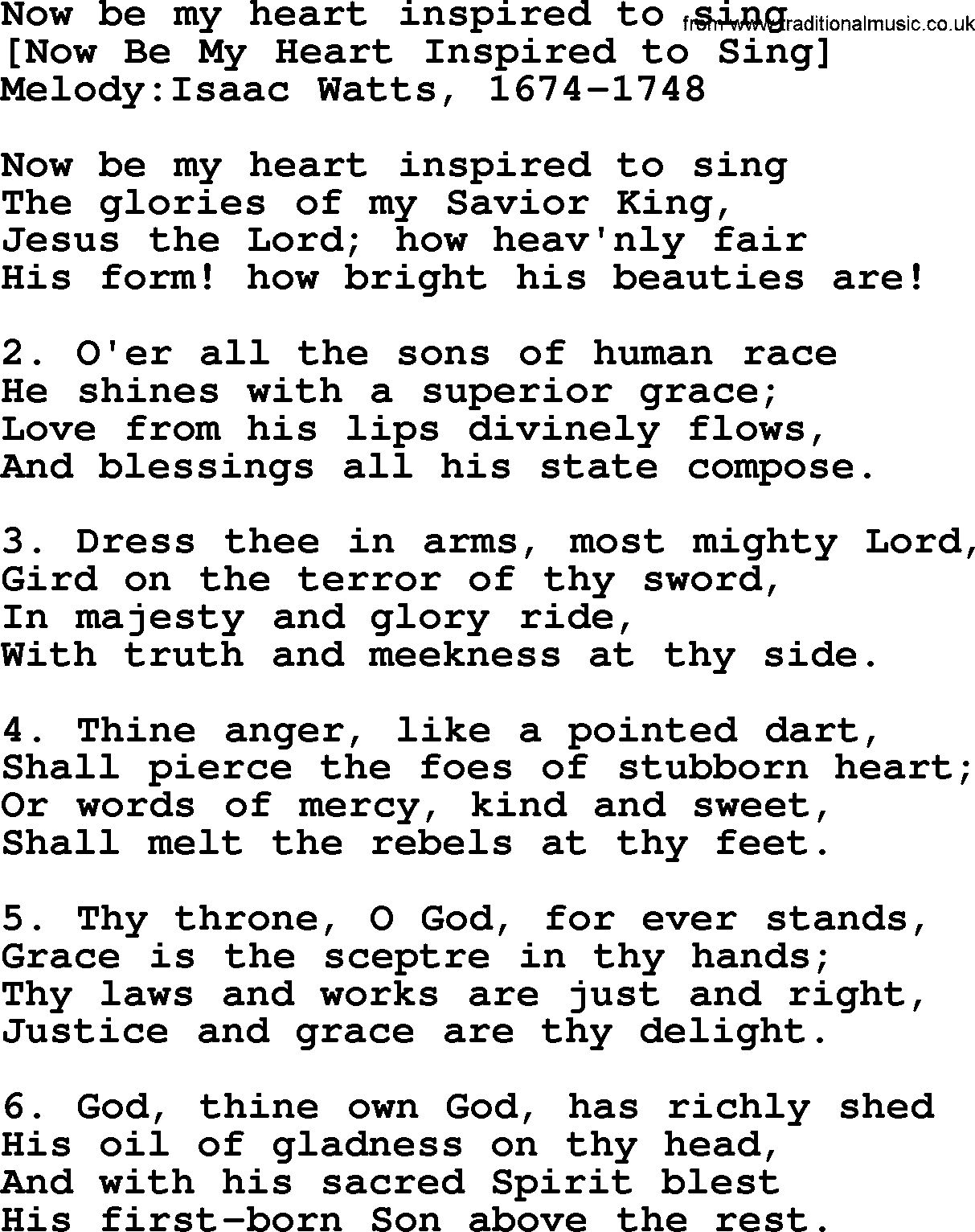 Old English Song: Now Be My Heart Inspired To Sing lyrics