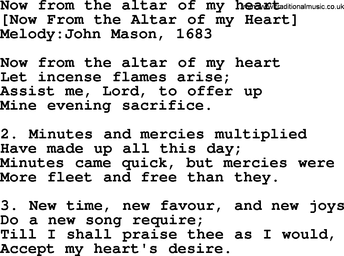 Old English Song: Now From The Altar Of My Heart lyrics