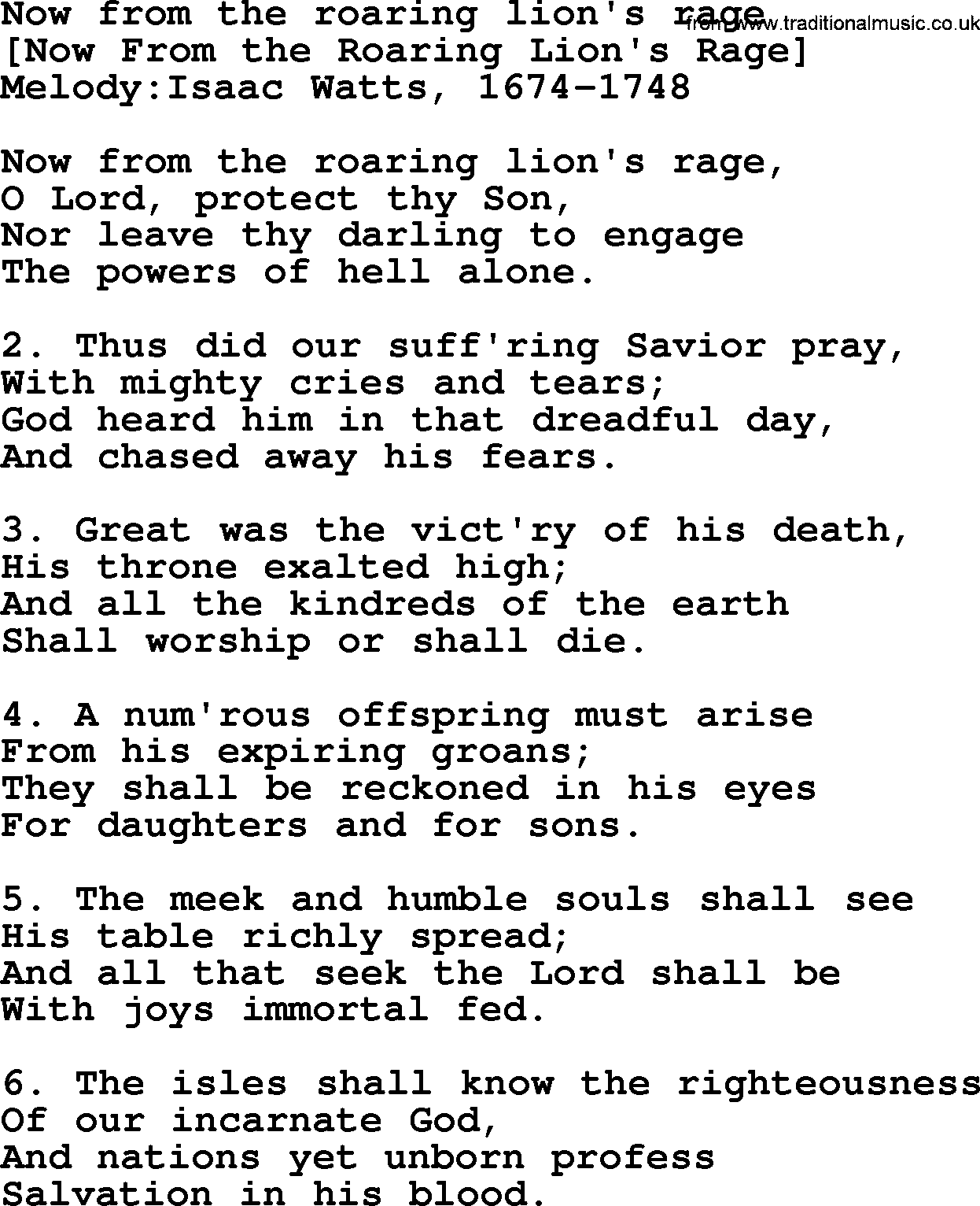Old English Song: Now From The Roaring Lion's Rage lyrics