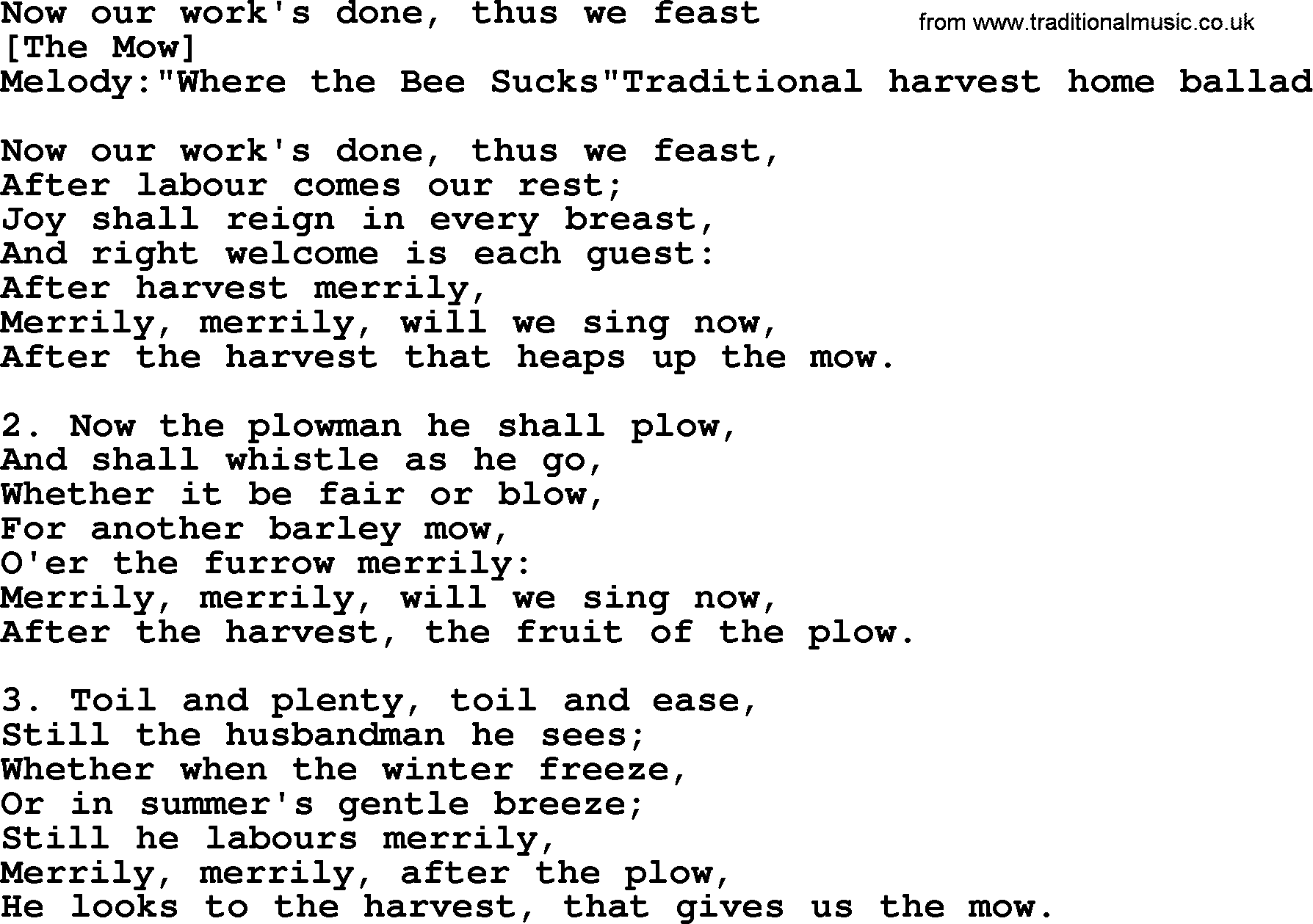 Old English Song: Now Our Work's Done, Thus We Feast lyrics