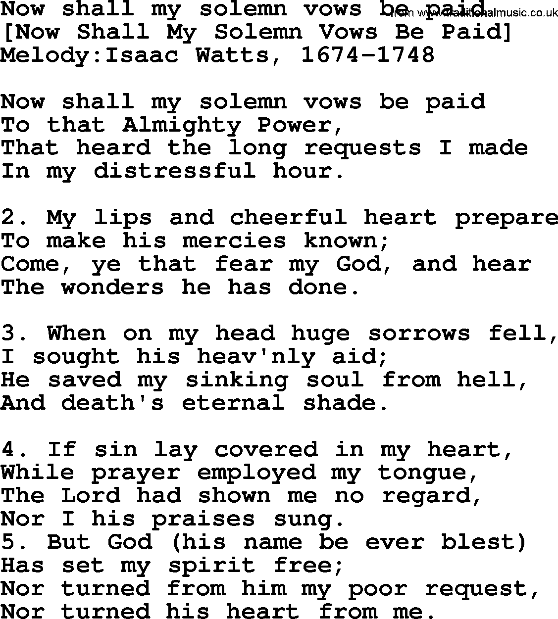 Old English Song: Now Shall My Solemn Vows Be Paid lyrics