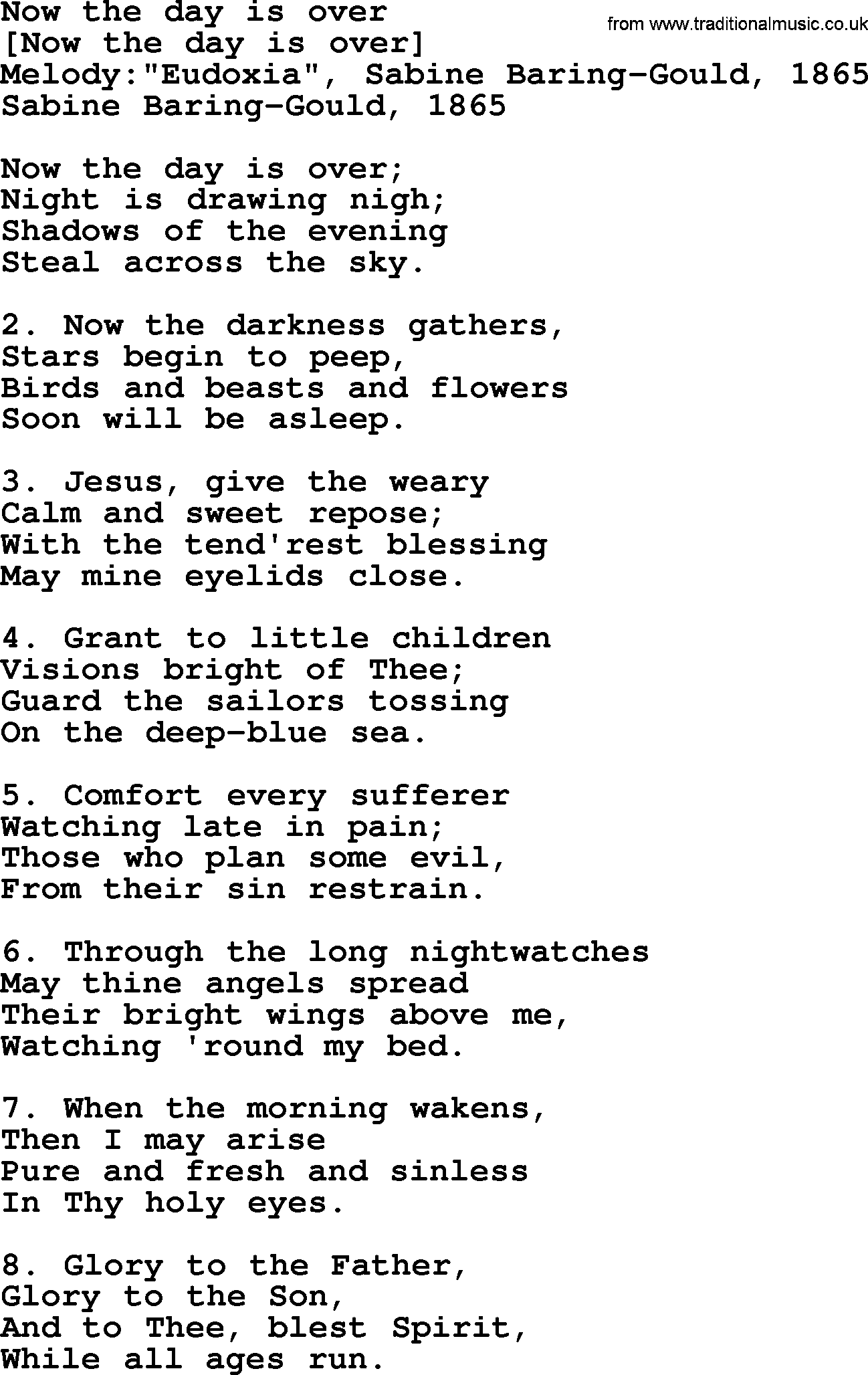 Old English Song: Now The Day Is Over lyrics
